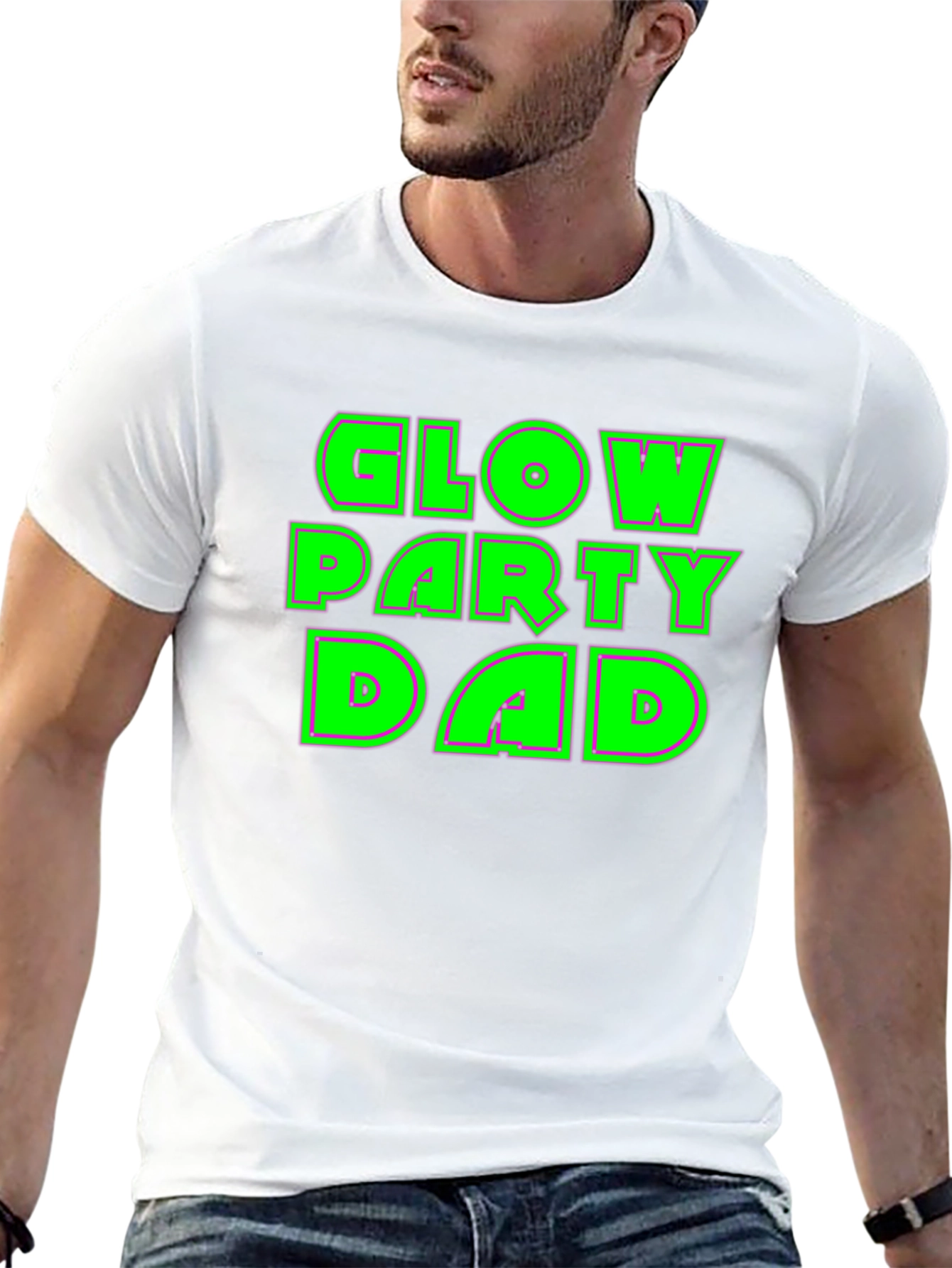 Glow Party Dad T-Shirt - Neon Green Print