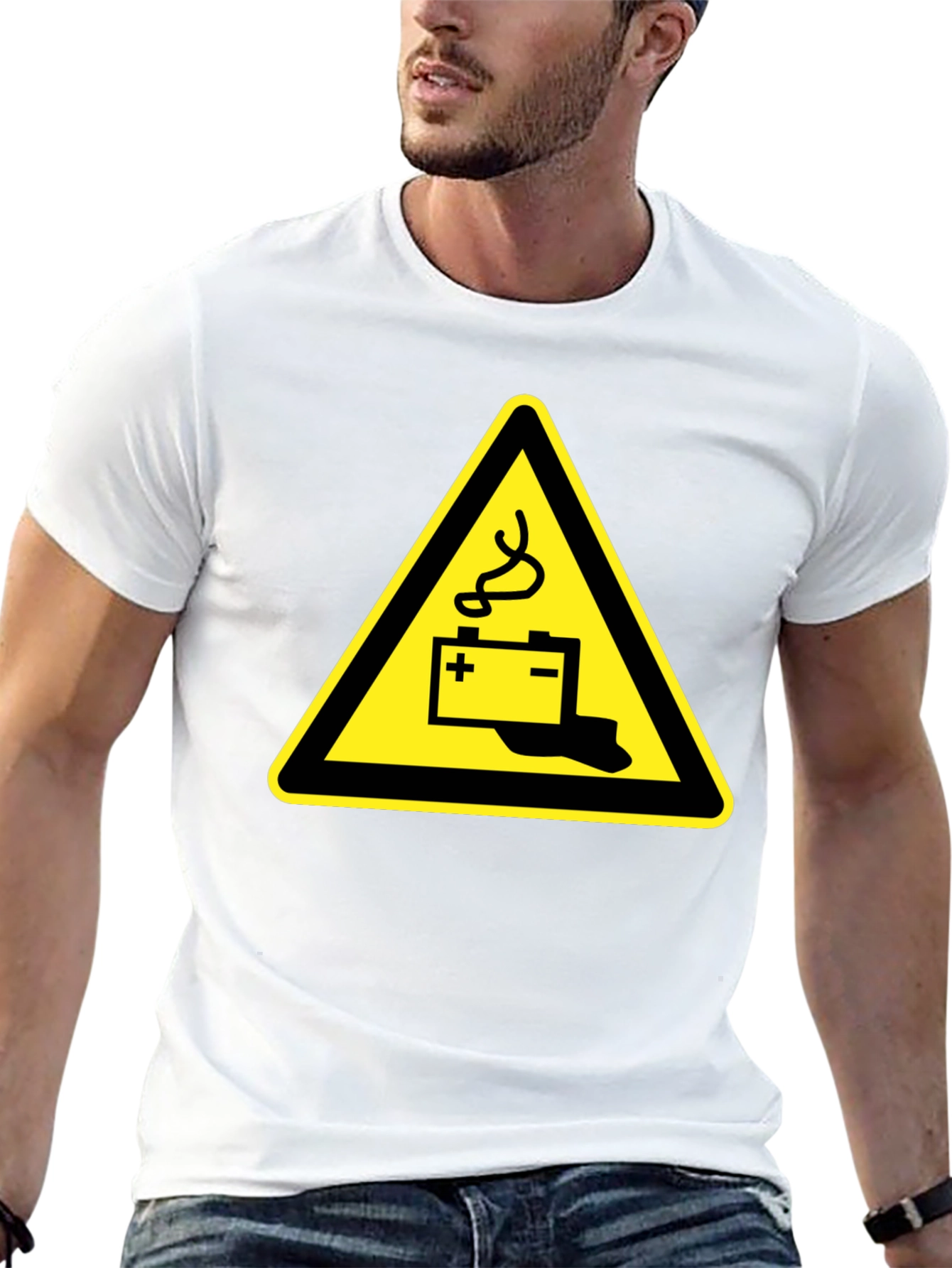 Battery Hazard Warning Mens T-Shirt