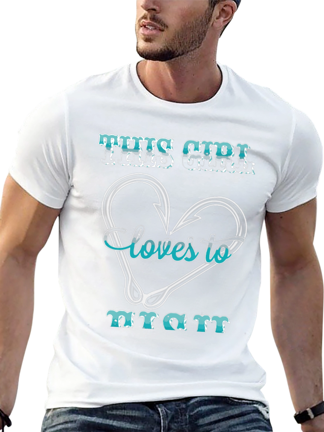 Fishing Girls Love T-Shirt: Heart Hook Design