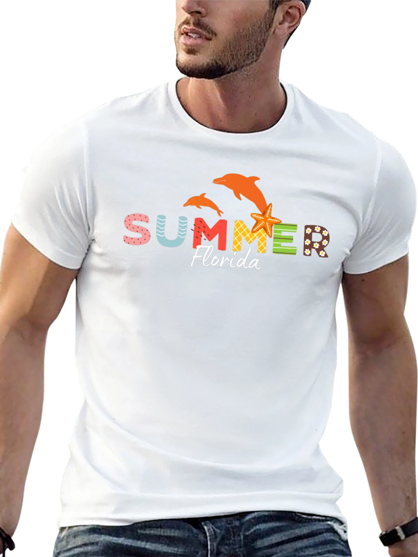 Summer Florida T-Shirt - Dolphin Starfish Design