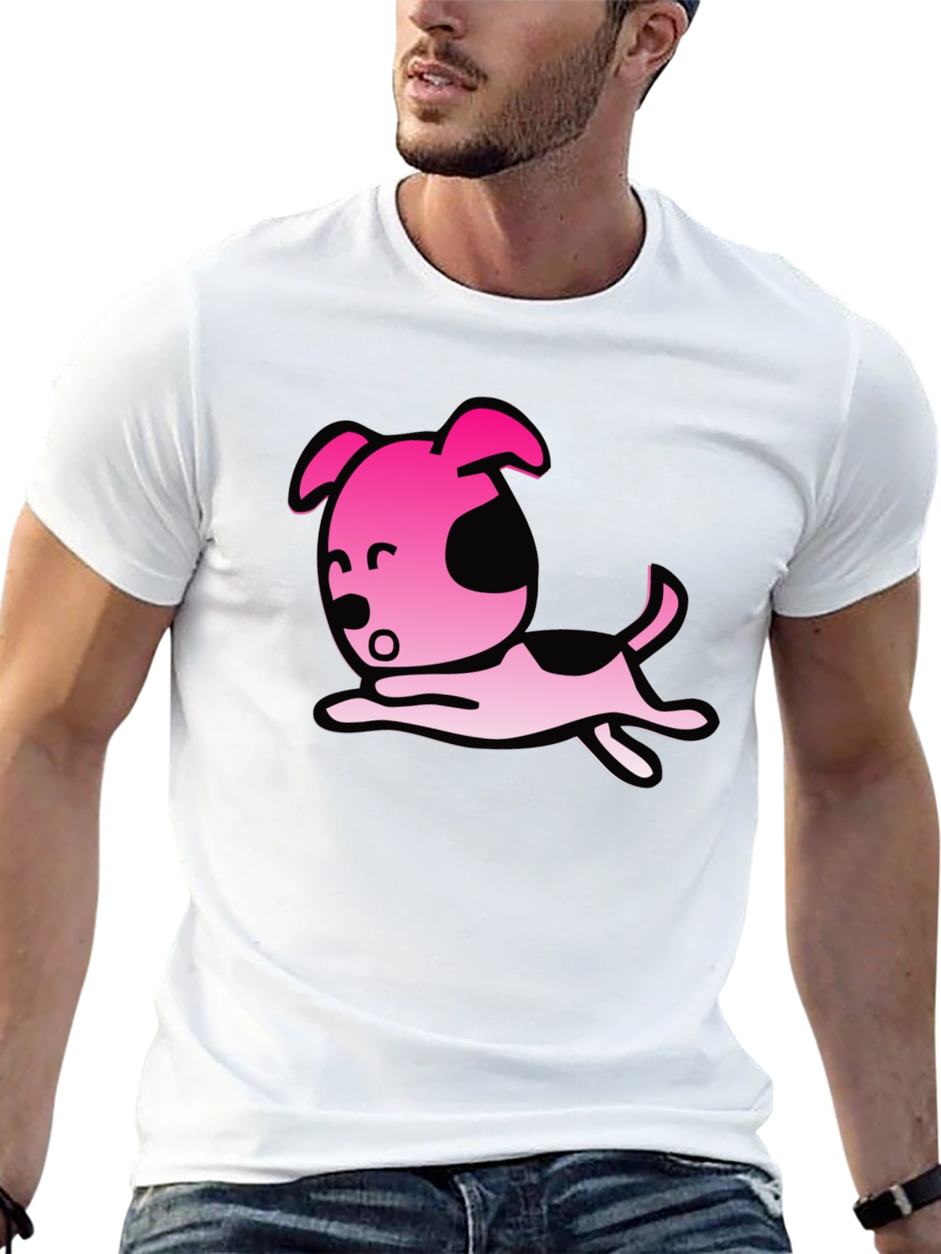 Cartoon Dog Graphic T-Shirt - Black Casual Tee