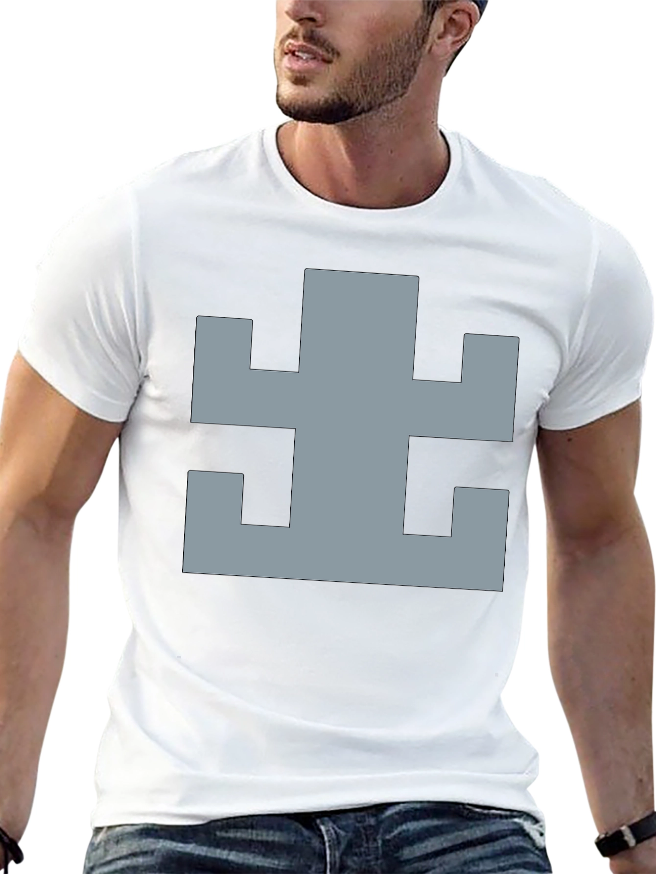 Geometric Pattern Black Cotton T-Shirt