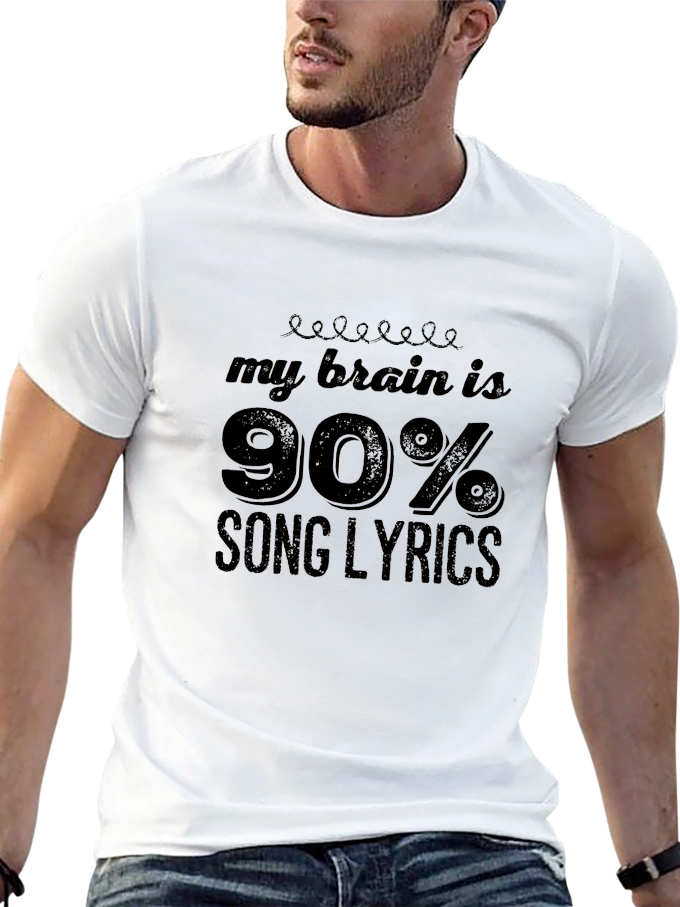 My Brain is 90% Song Lyrics Black T-Shirt