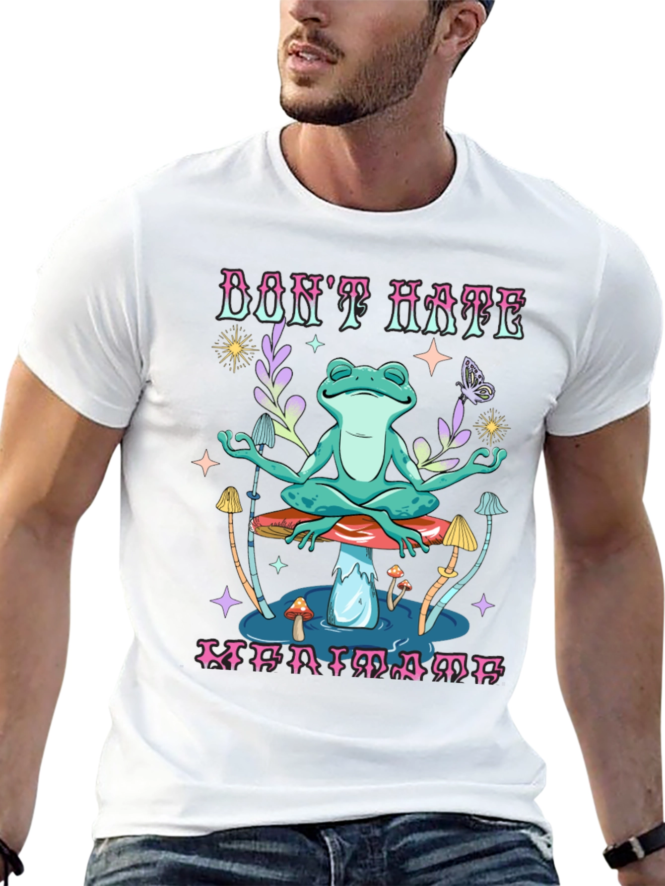 Dont Hate Meditate Frog Graphic T-Shirt