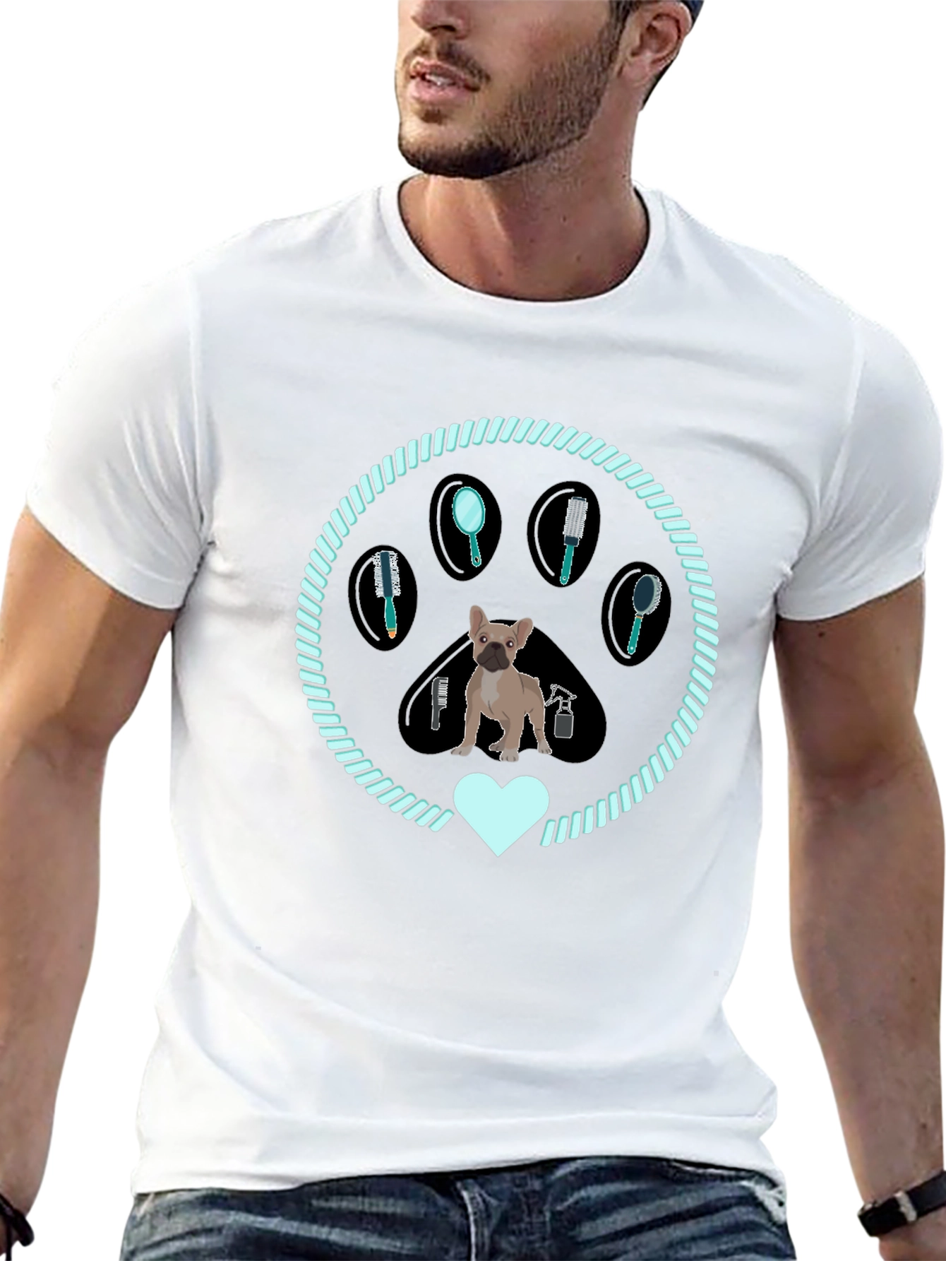 Dog Groomer Paw T-Shirt French Bulldog Design