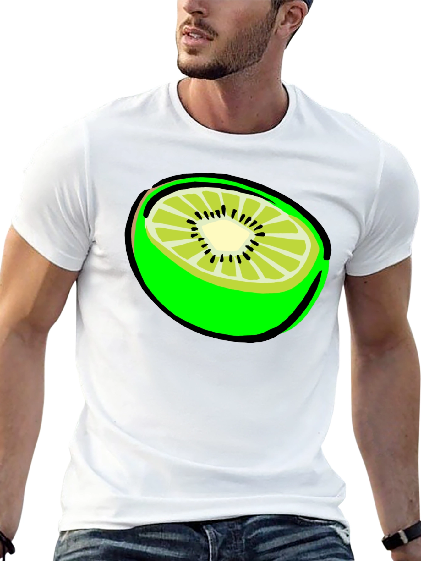 Kiwi Slice Graphic Tee - Black Cotton T-Shirt