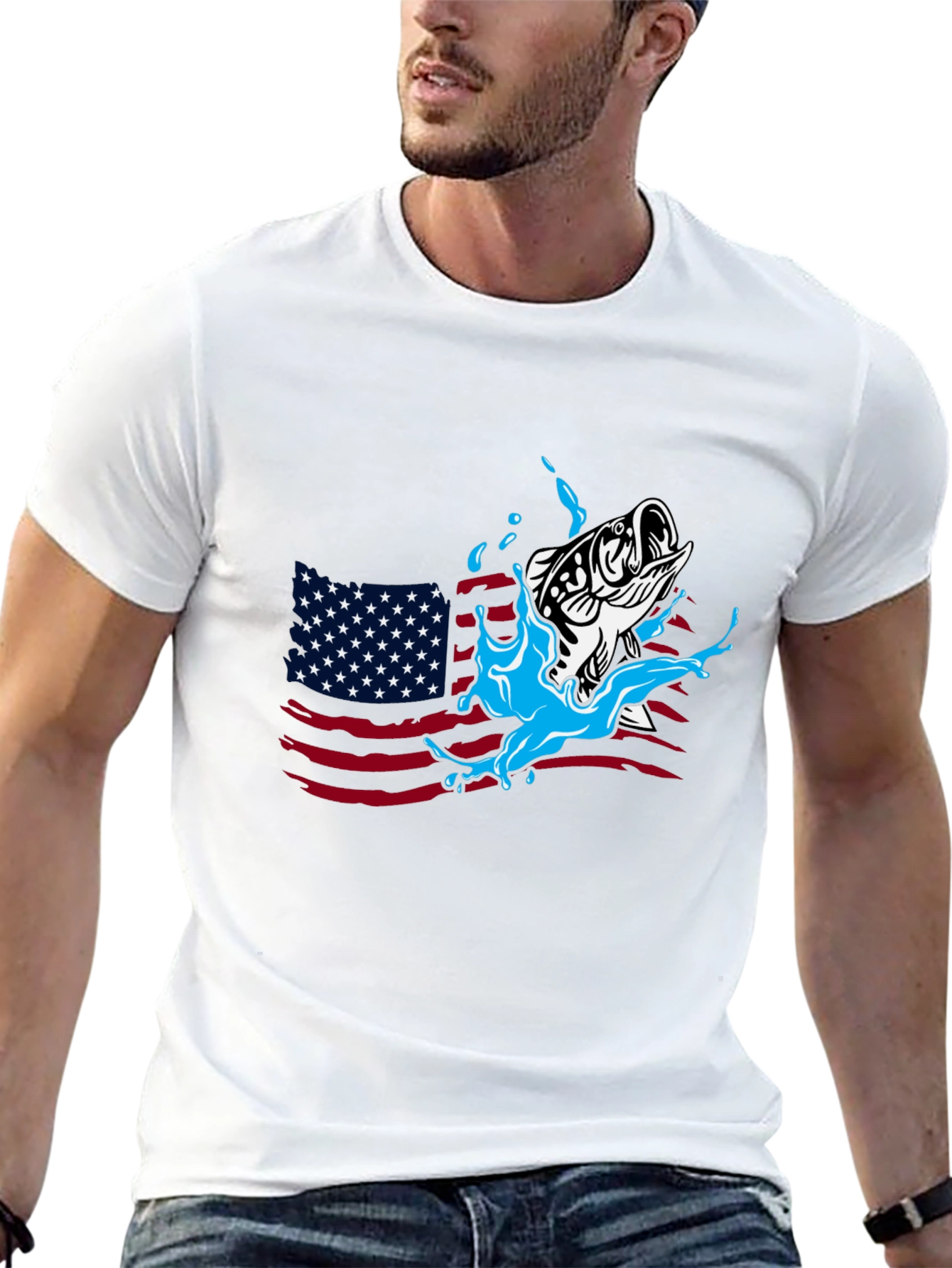American Fish Graphic T-Shirt - Patriotic Style