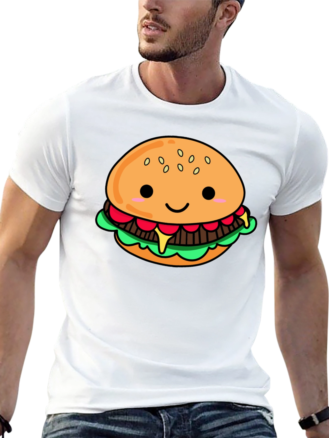 Cute Cartoon Burger Black T-Shirt