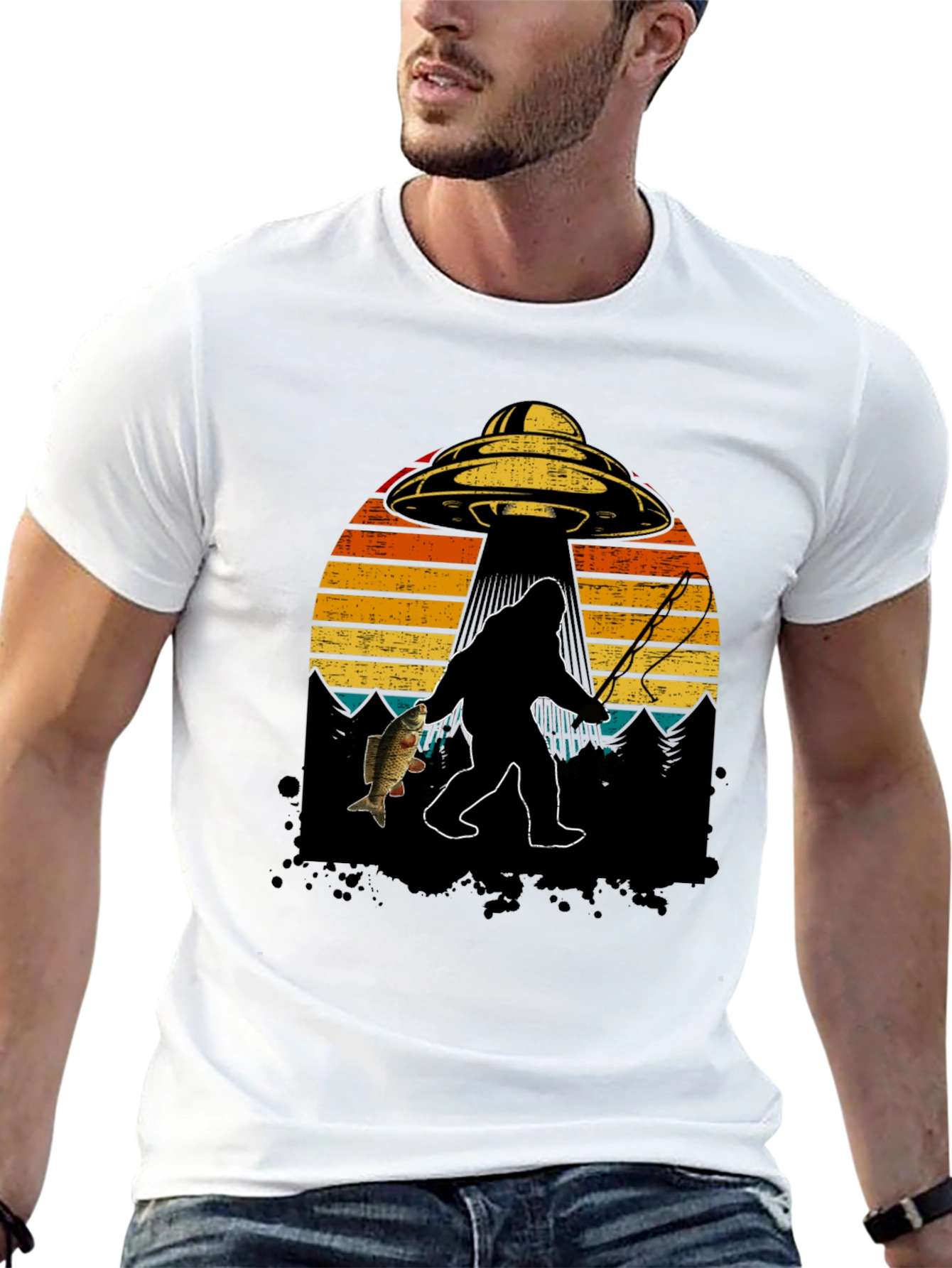 Bigfoot Fishing T-Shirt - UFO Design