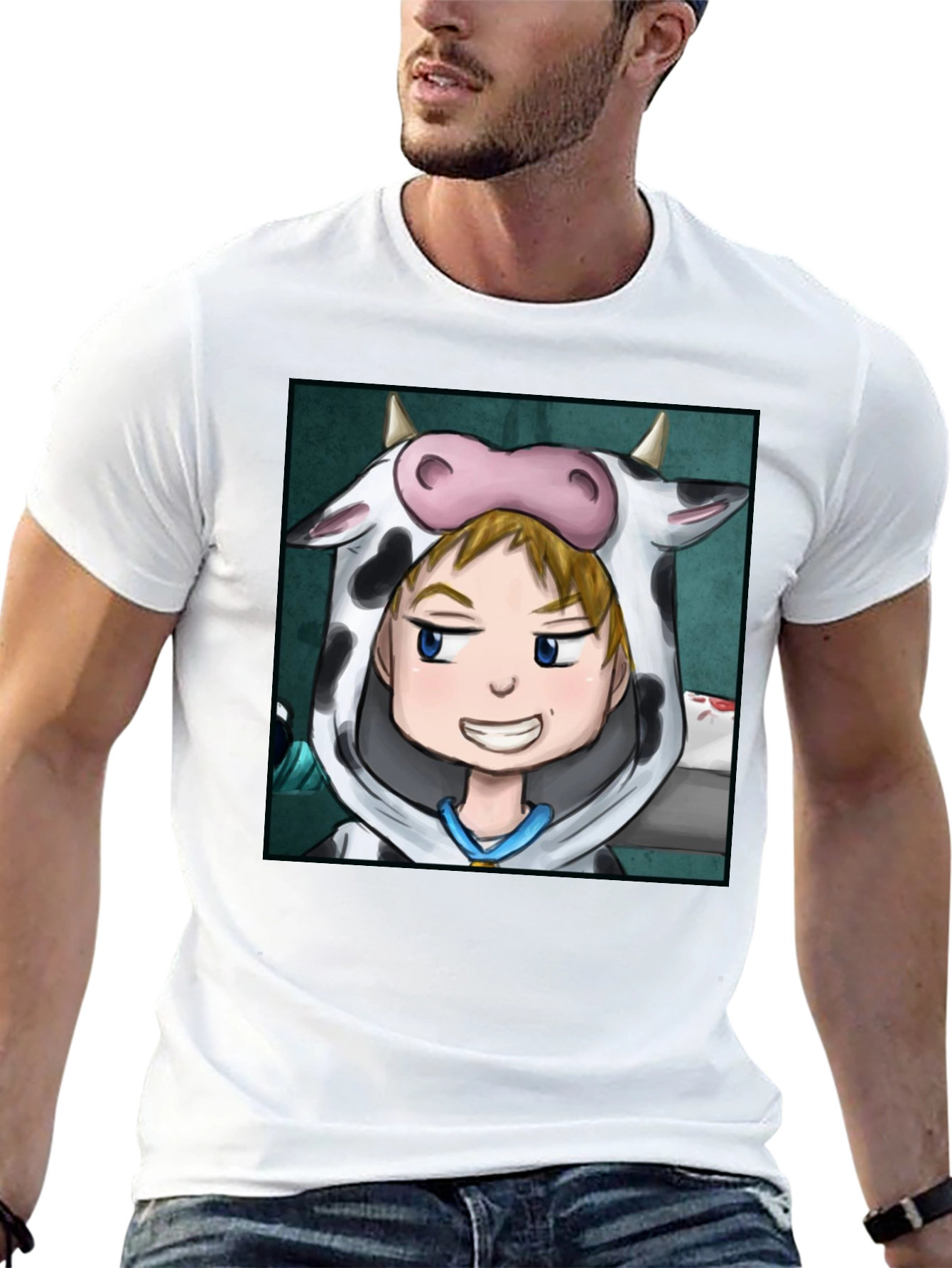 Cow Costume Character Black T-Shirt