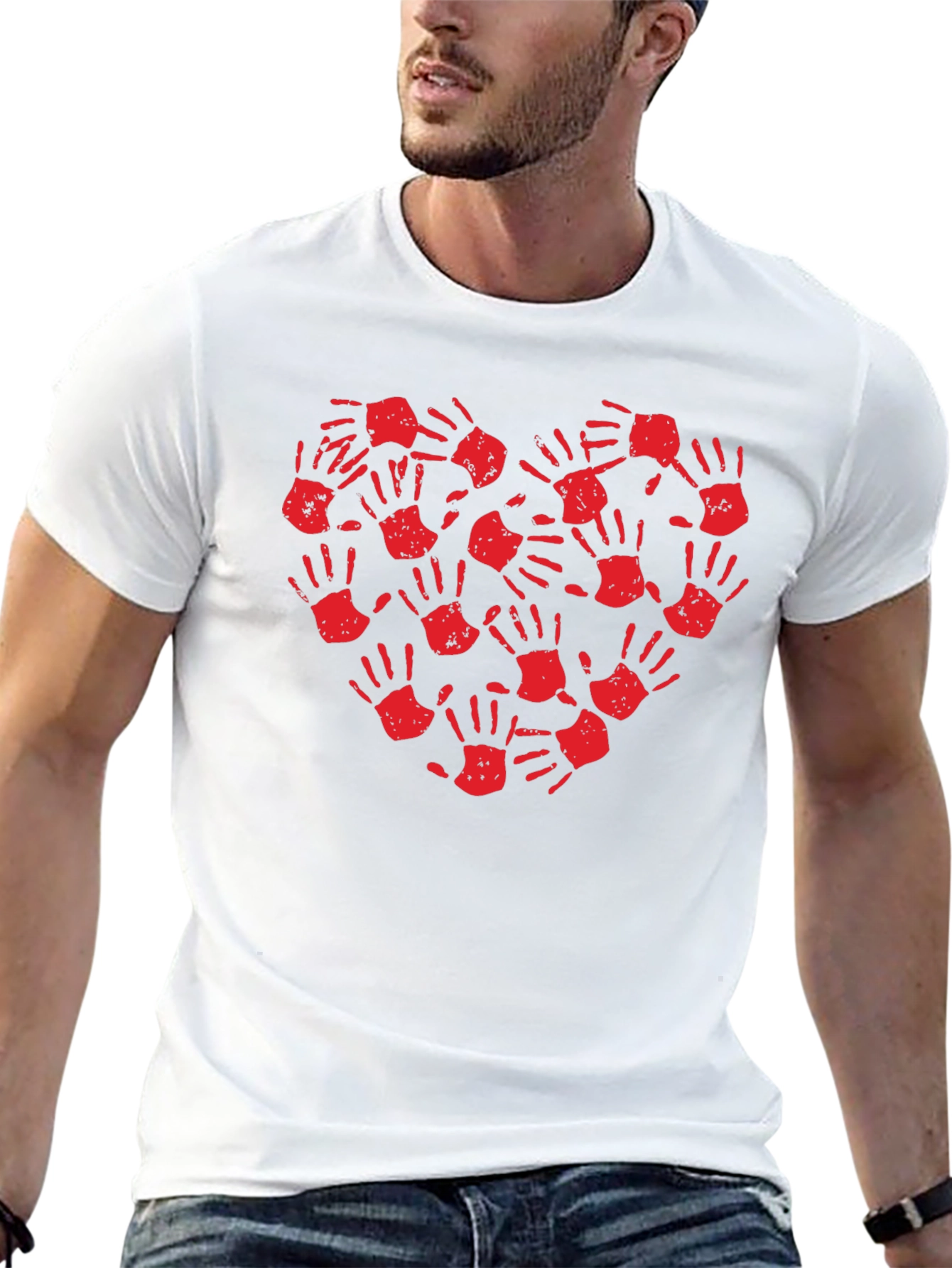 Heart Handprint T-Shirt - Black Crew Neck Tee