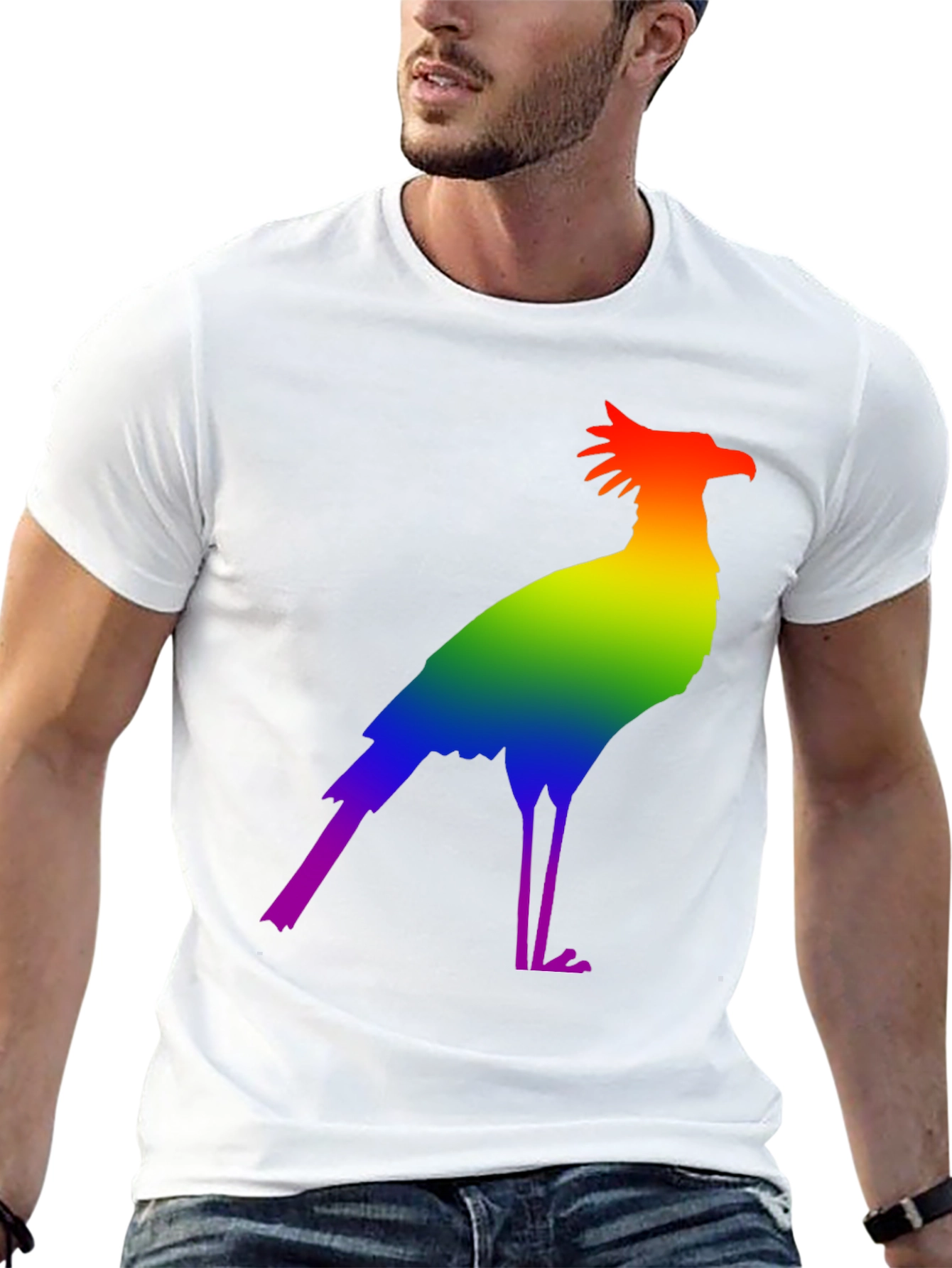 Rainbow Secretary Bird Graphic Tee - Stylish Pride Shirt