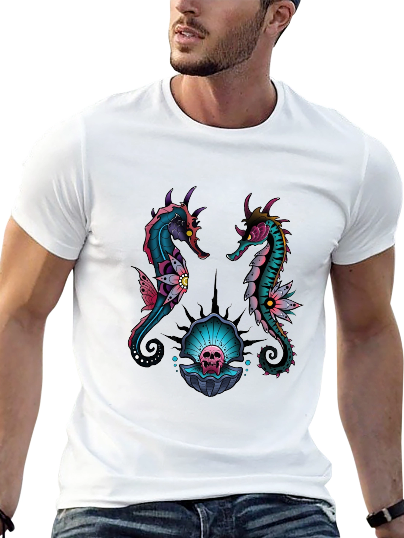 Skull Seahorse Graphic Tee - Unique Design