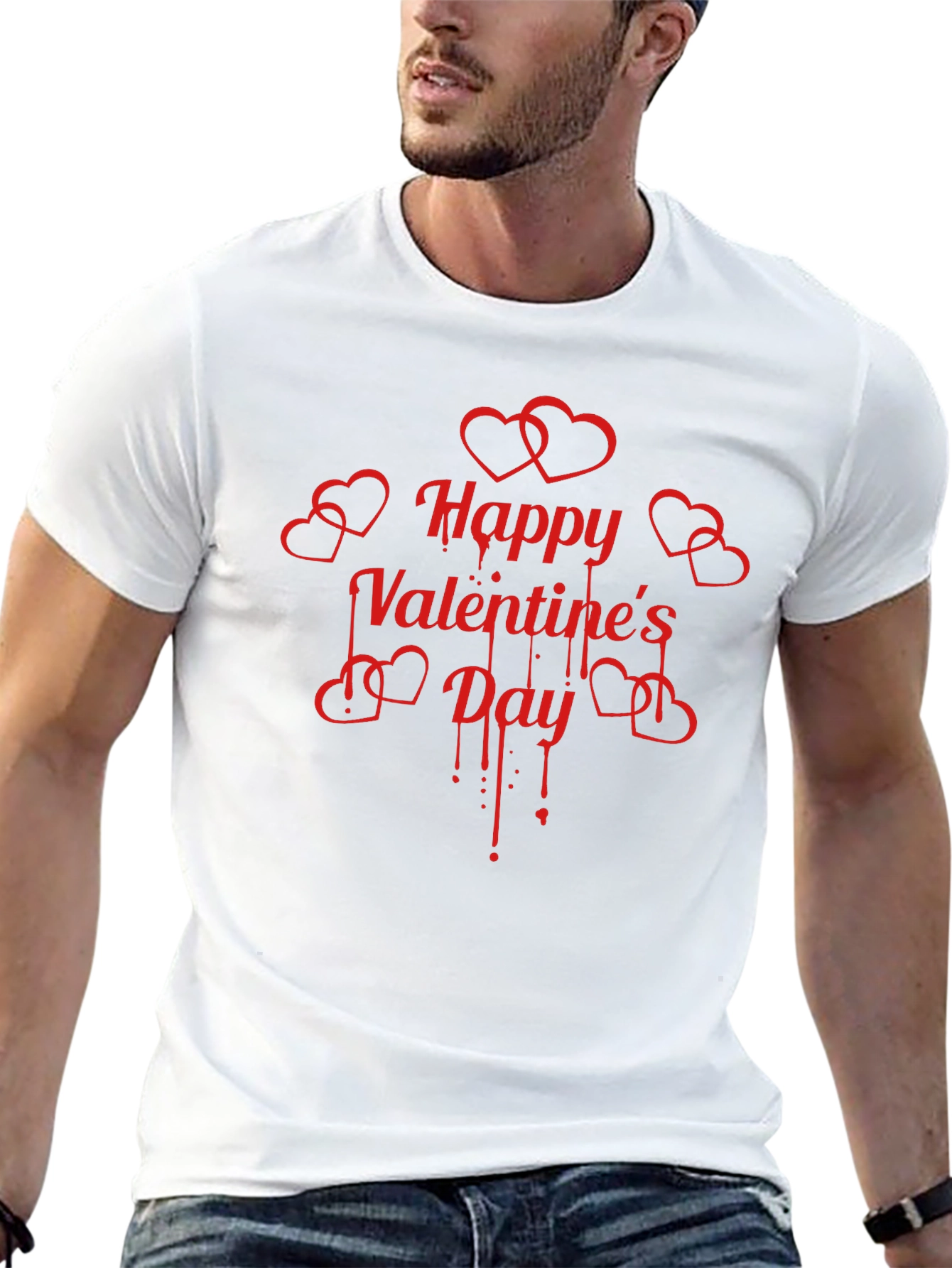 Happy Valentines Day Red Heart Drip Black T-Shirt