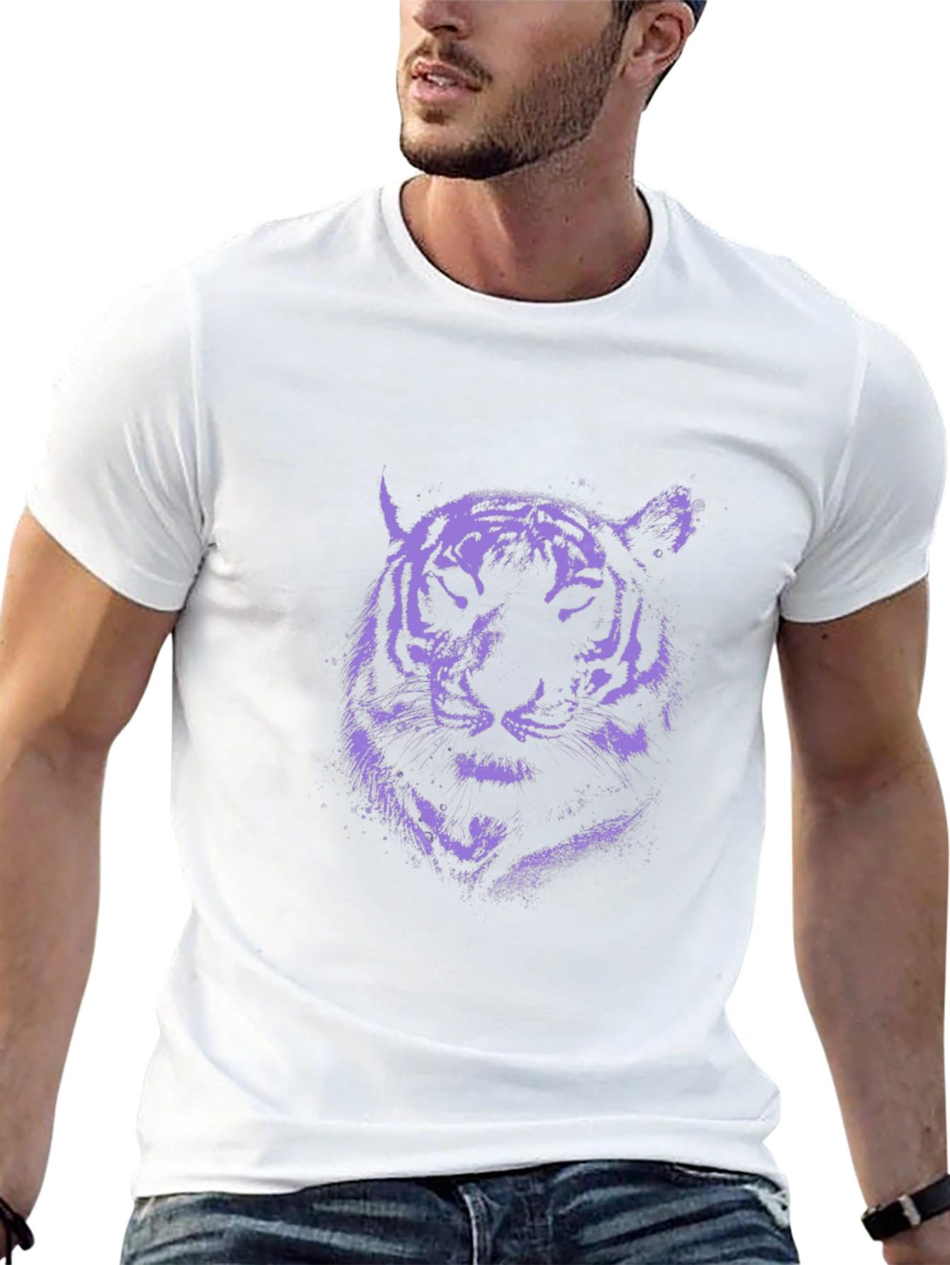 Purple Tiger Graphic Print Black T-Shirt