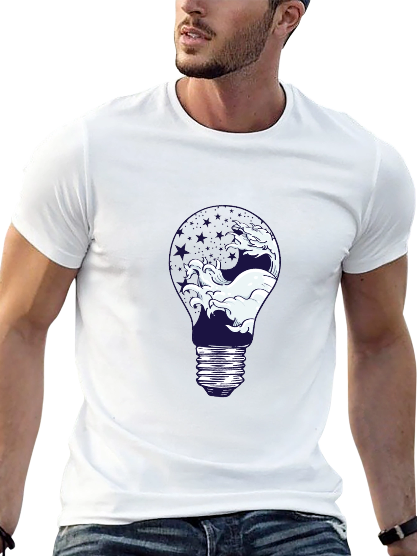 Wave Lightbulb Graphic Tee - Black Cotton