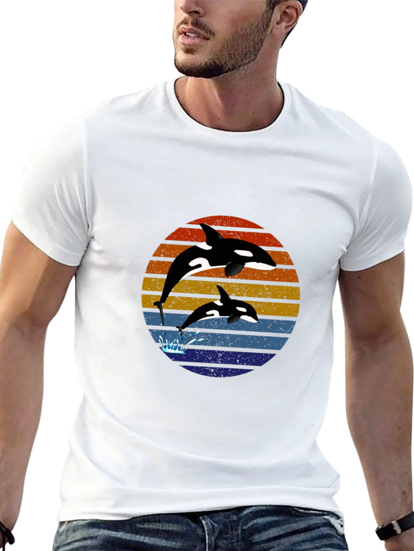 Orca Sunset Graphic Tee - Black Cotton T-Shirt