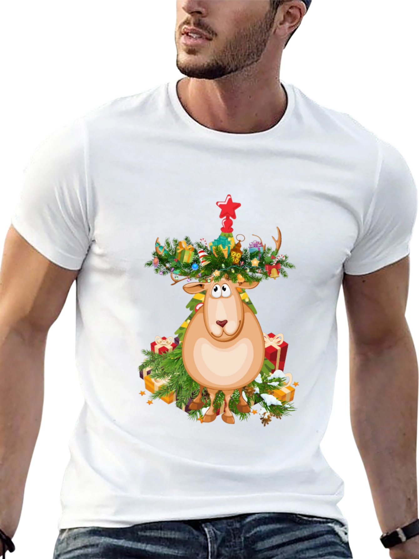 Festive Reindeer Christmas Graphic Tee