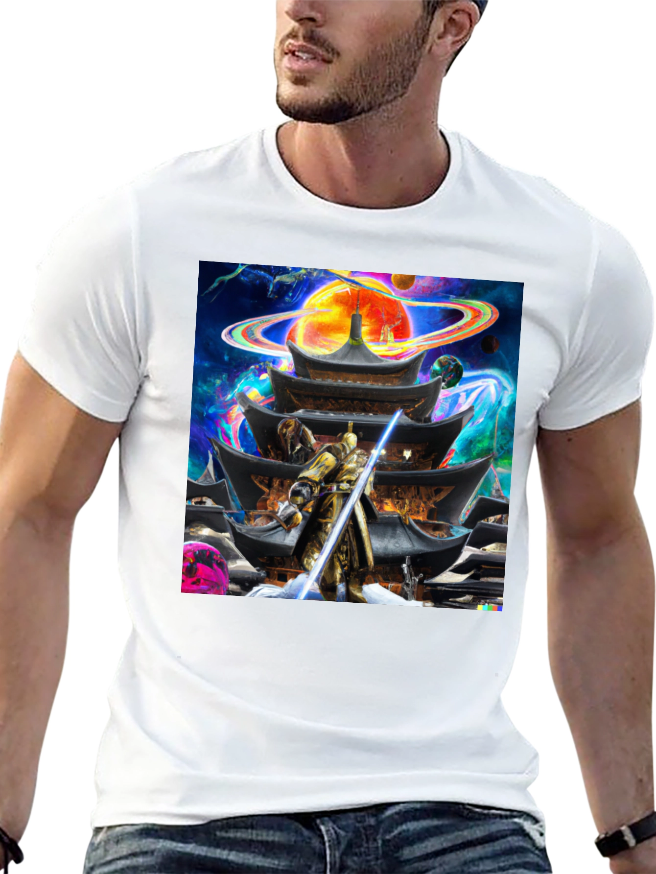 Samurai Temple Graphic T-Shirt - Mens
