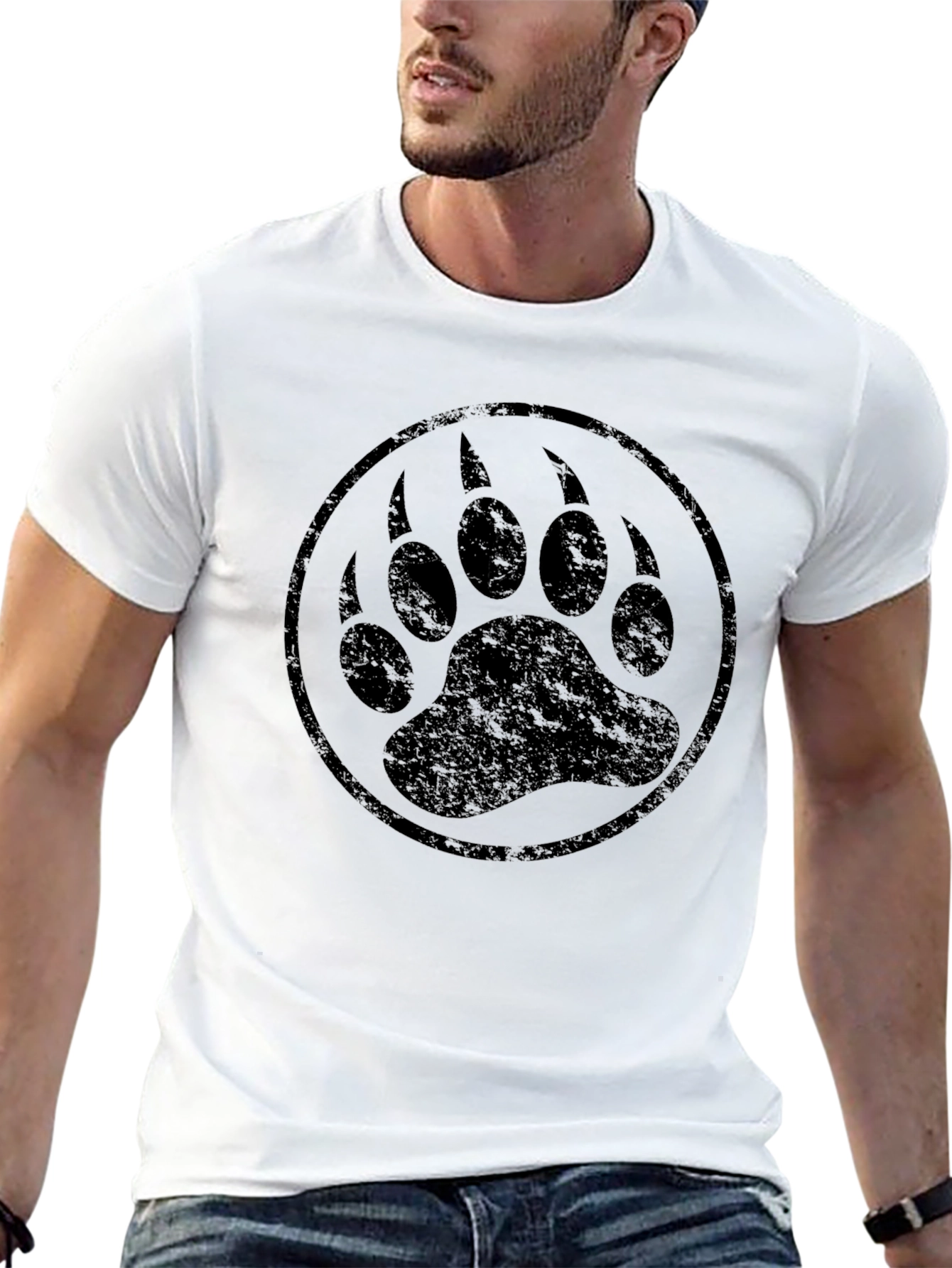 Bear Paw Print Graphic T-Shirt - Black