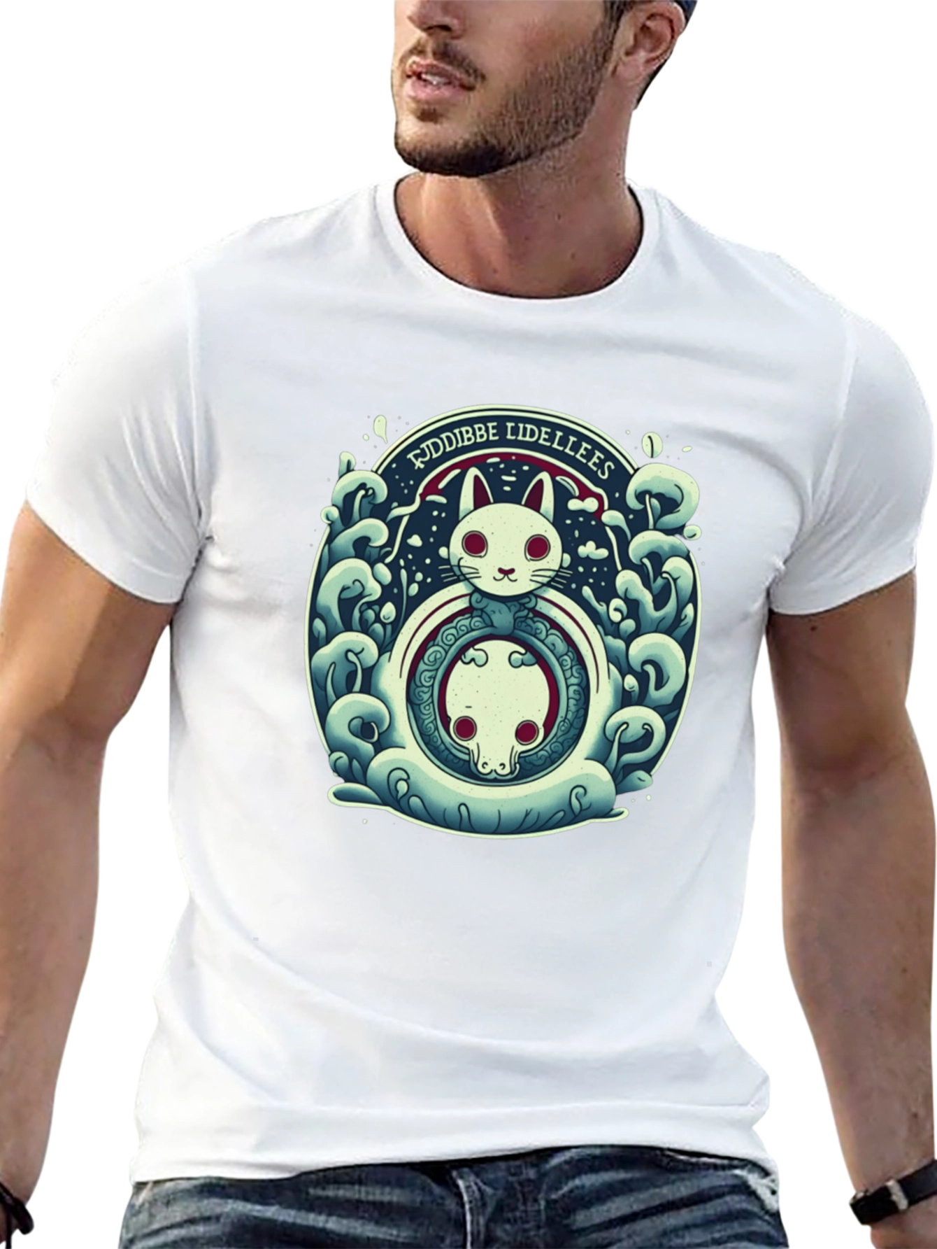 Cute Cat & Skull Tee - Fuddibbe Lidellees