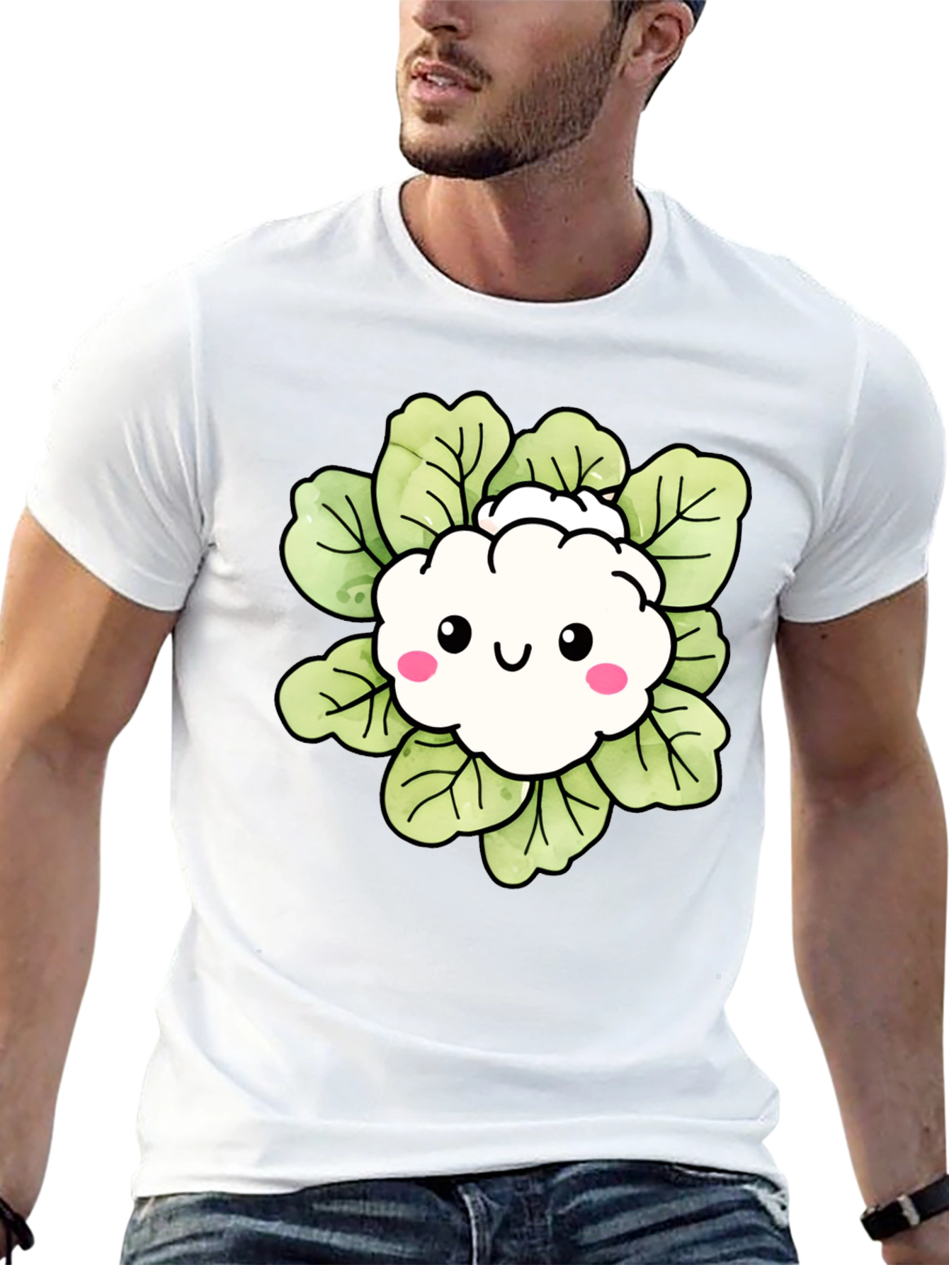 Cute Cauliflower Cartoon Graphic T-Shirt