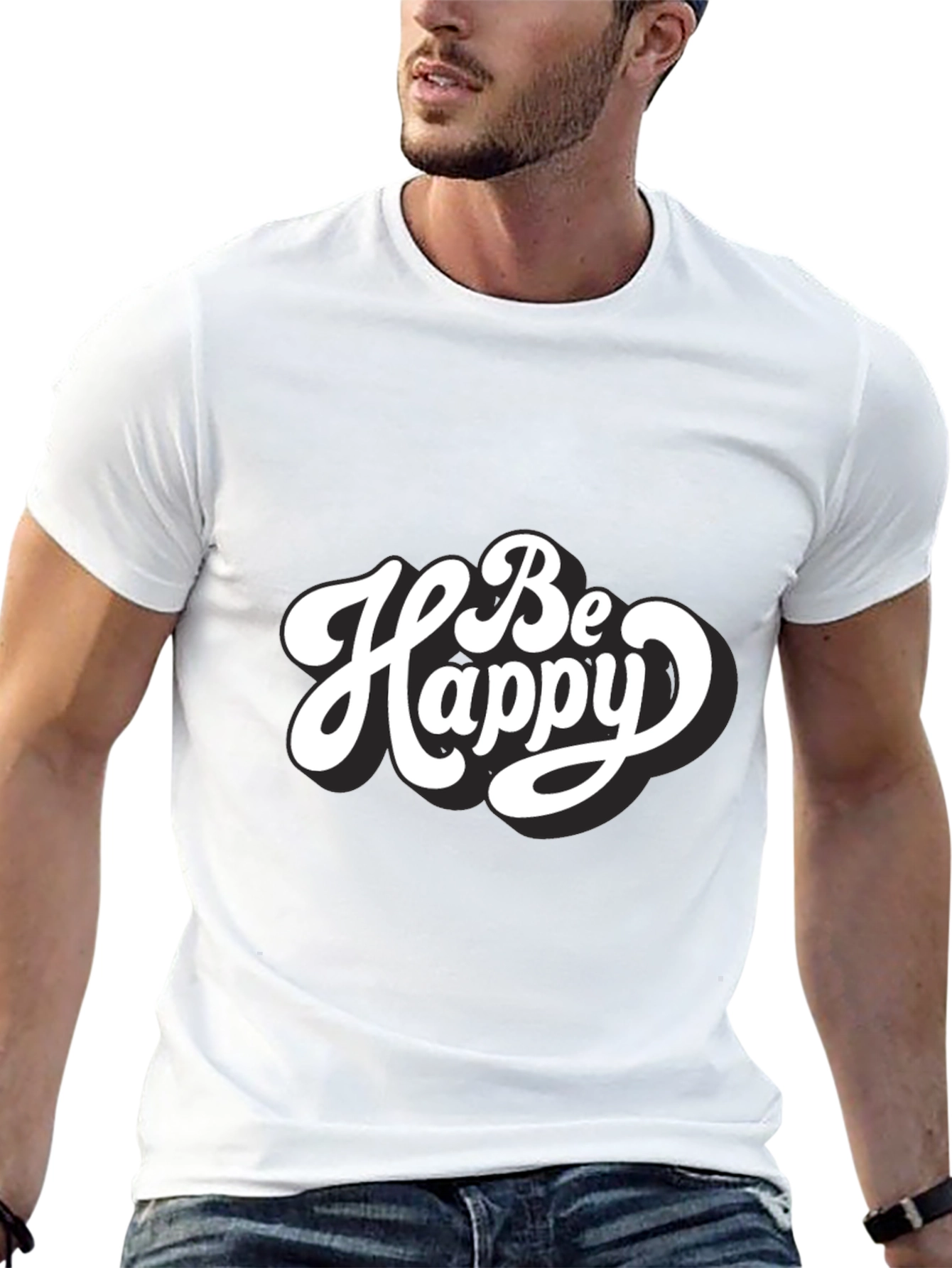 Be Happy Graphic Tee - Trendy Black T-Shirt