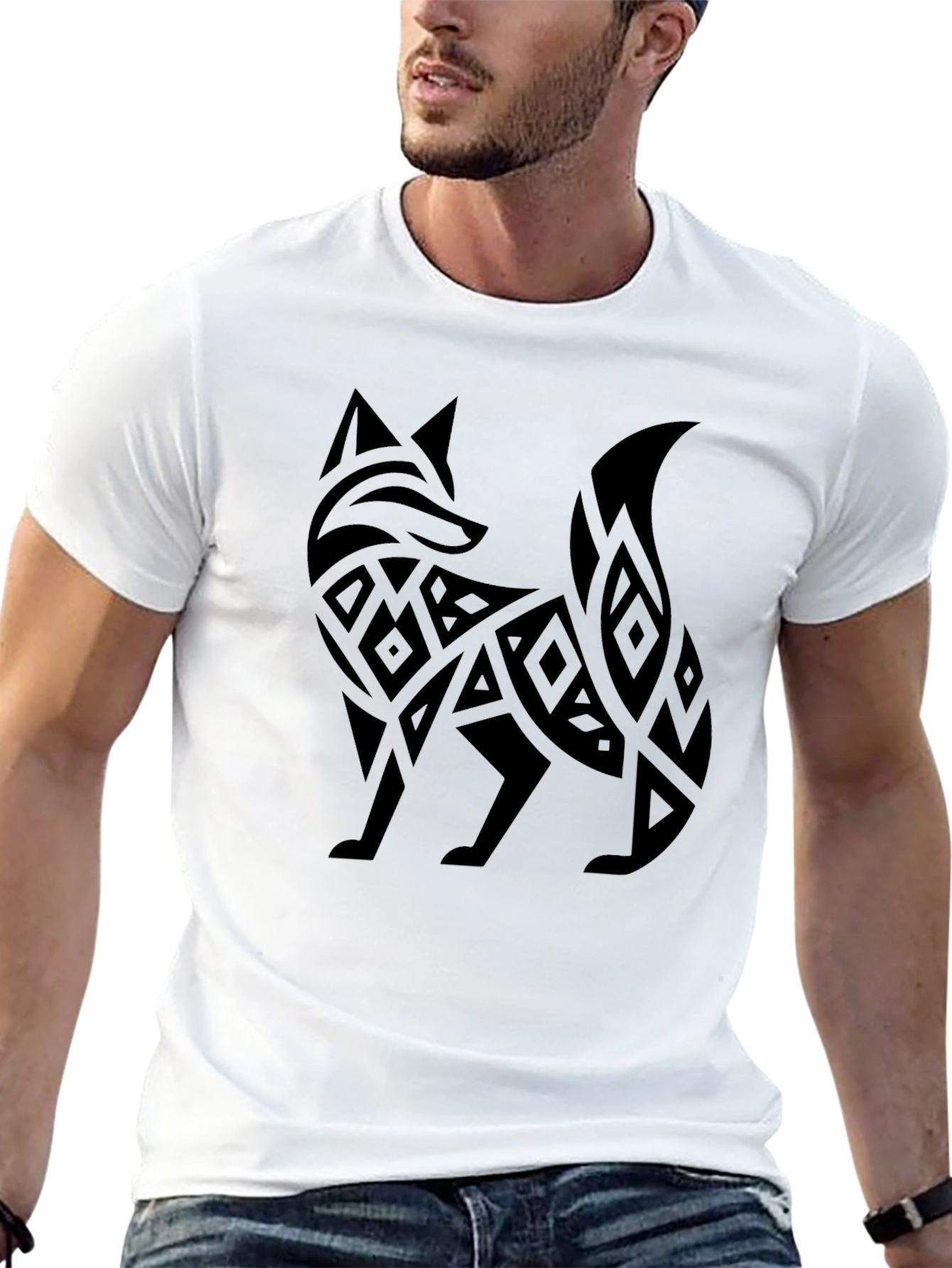 Tribal Fox Graphic Tee - Stylish Mens Black T-Shirt