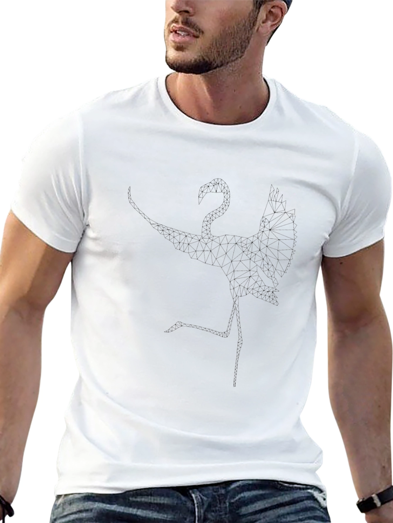 Geometric Flamingo Black T-Shirt