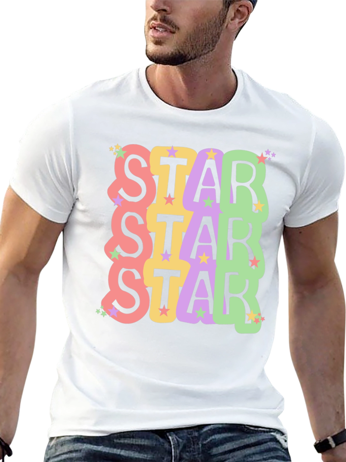 Star Stack Graphic Tee - Trendy Unisex Black T-Shirt