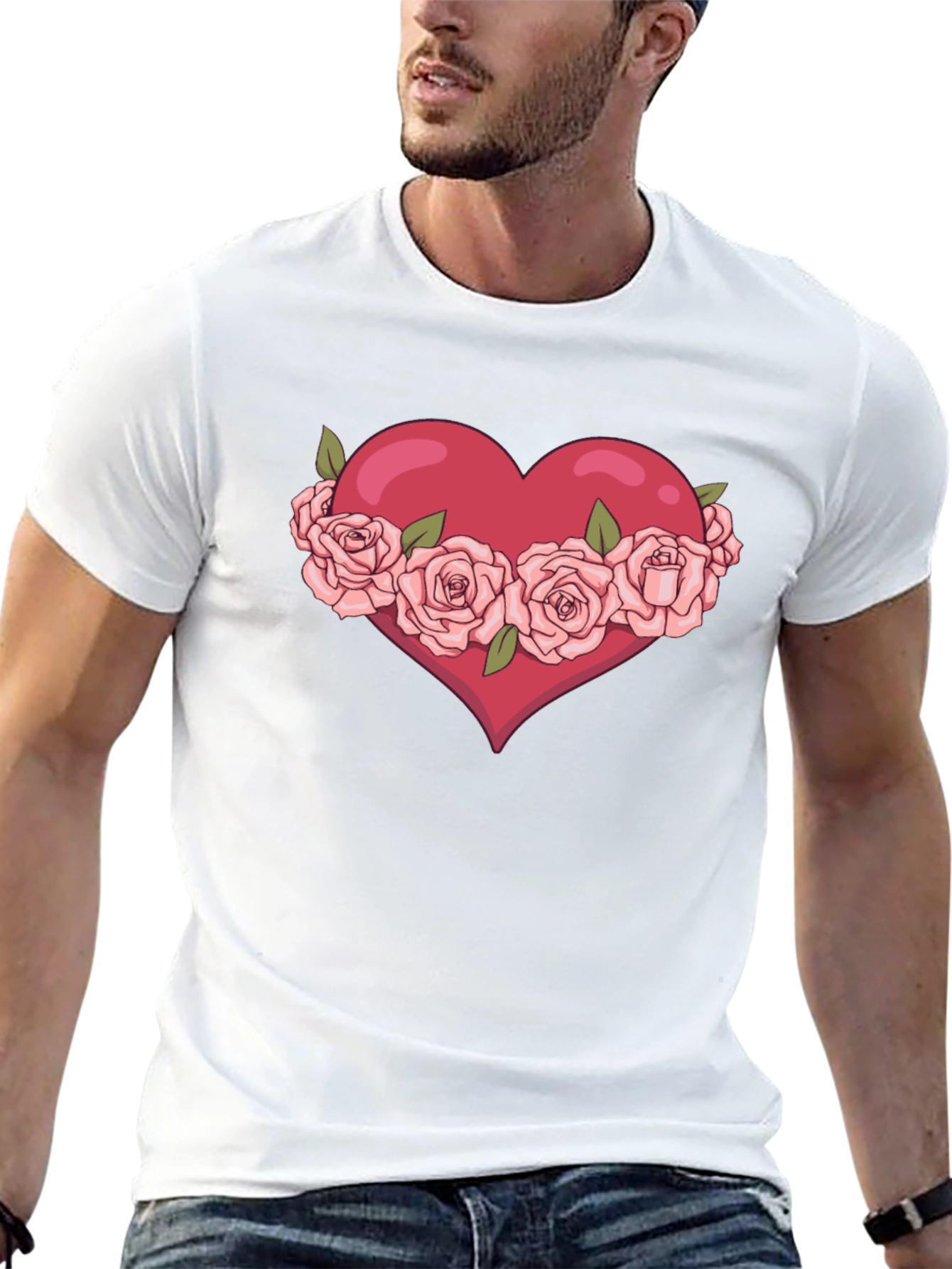 Heart with Roses Graphic Black T-Shirt