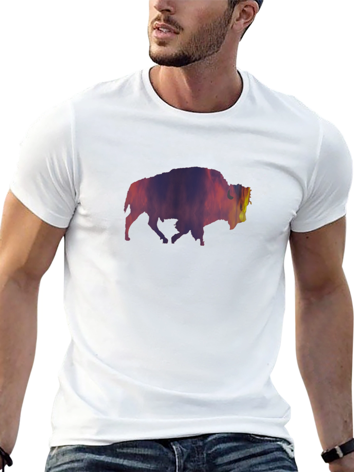 Stylish Black T-Shirt with Bison Silhouette