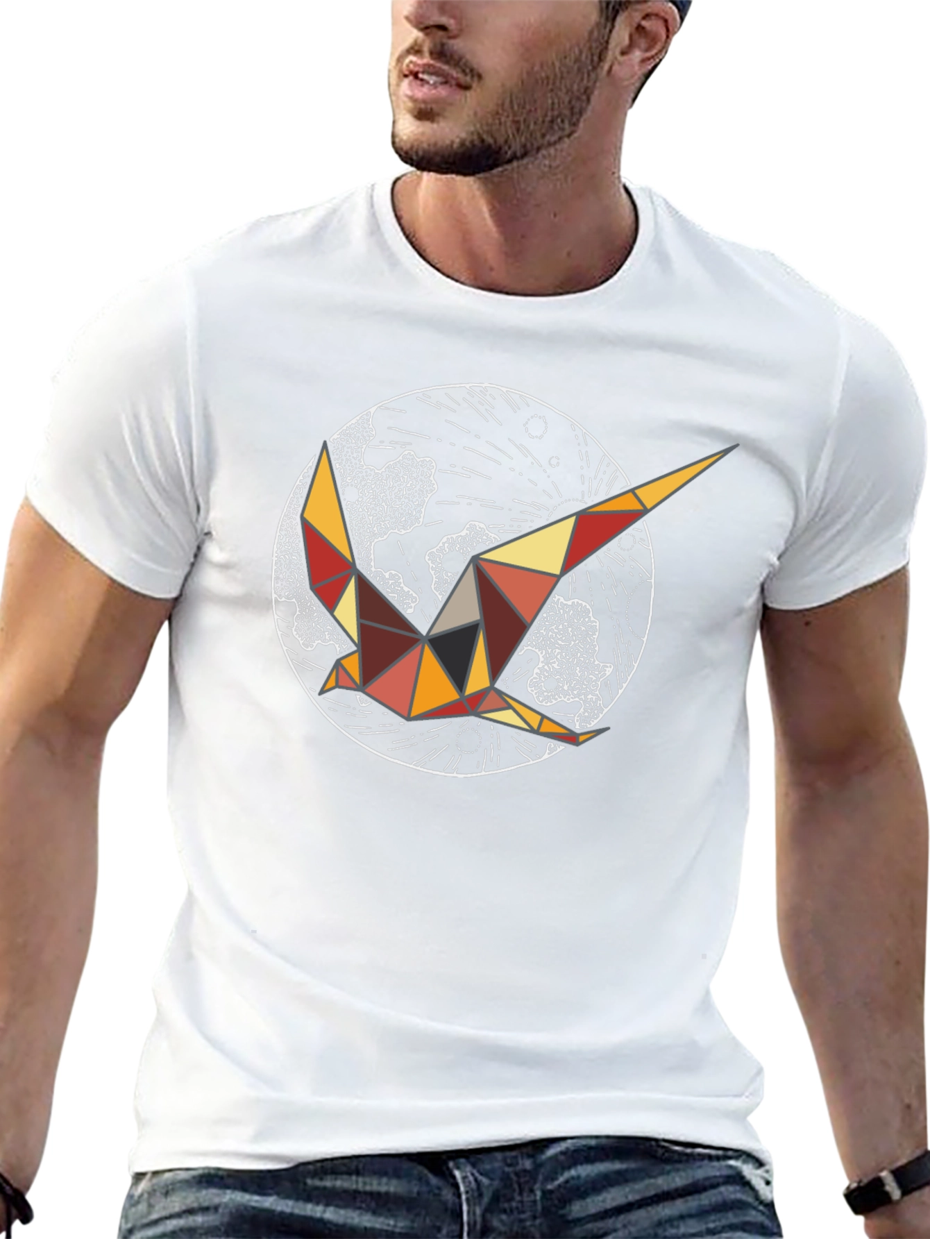 Geometric Bird Graphic Tee - Black Cotton Comfort