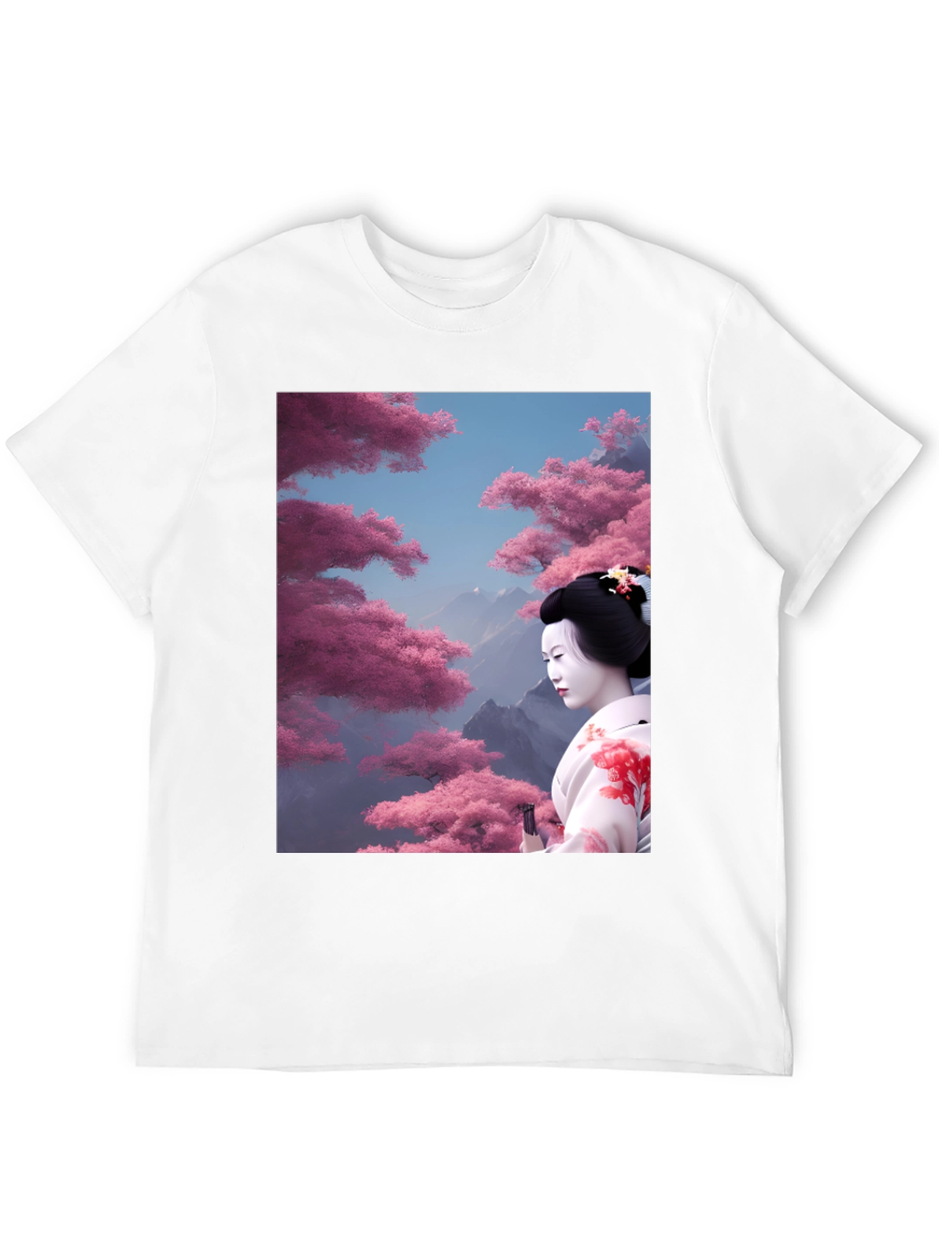 Geisha Cherry Blossom Graphic Tee - Black