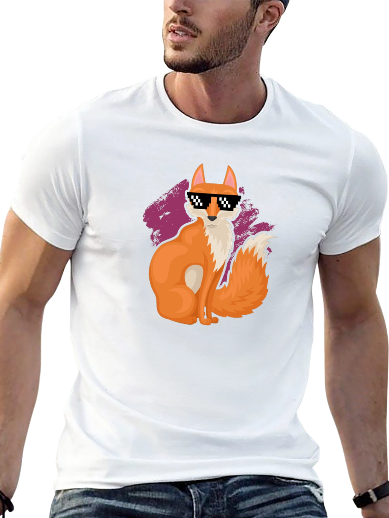 Cool Fox Pixel Sunglasses Black T-Shirt