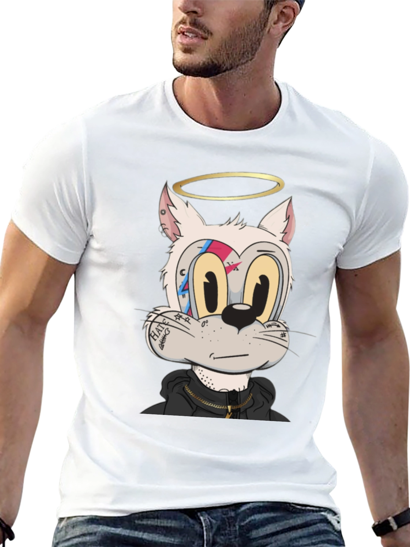 Cartoon Cat T-Shirt - Black Graphic Tee