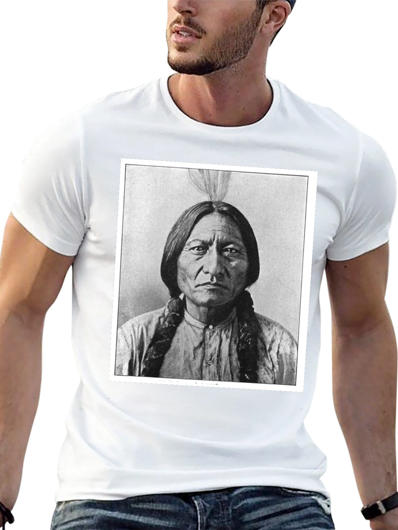 Sitting Bull Portrait T-Shirt - Black Cotton Tee