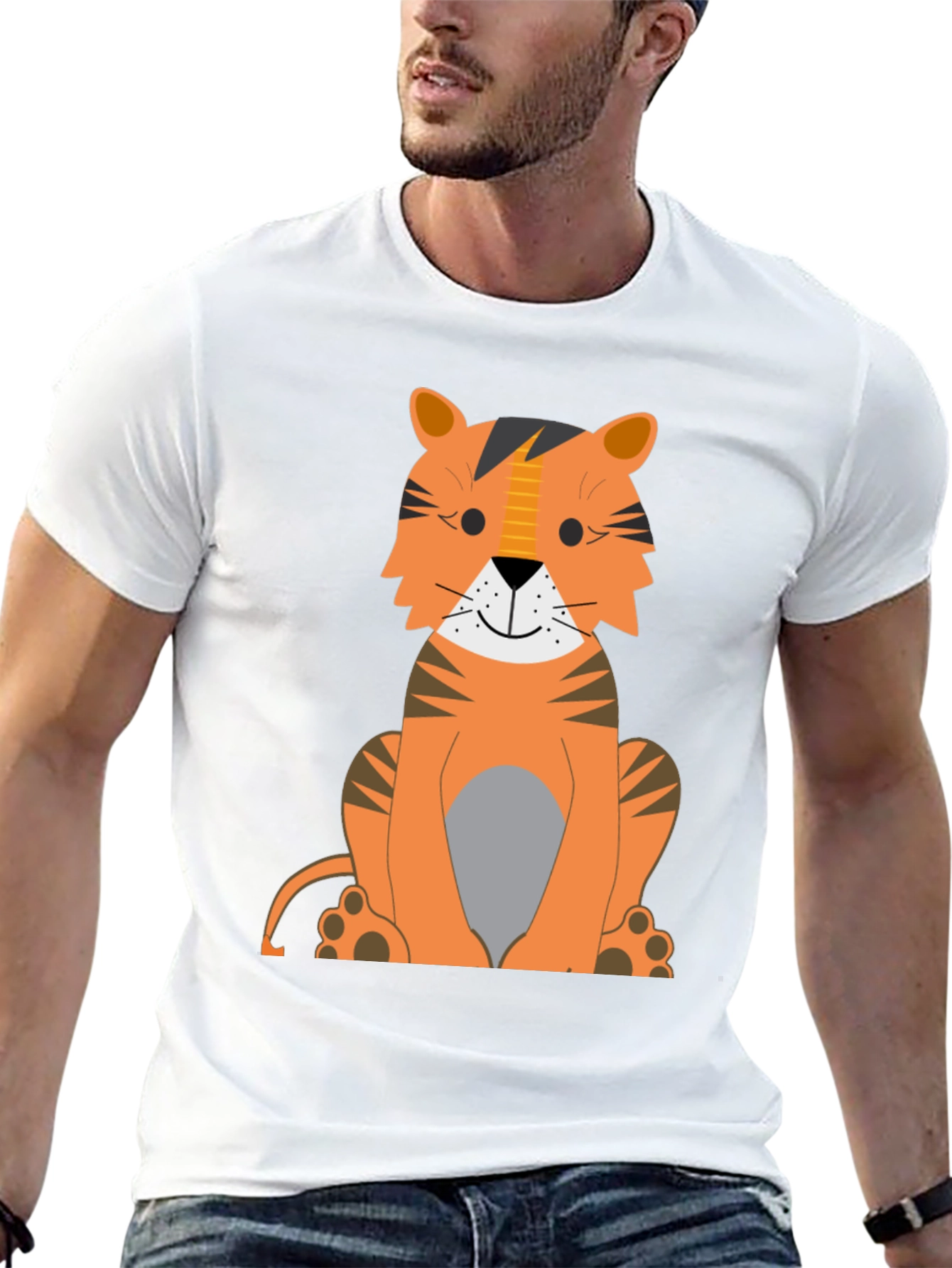 Cartoon Tiger Graphic Tee - Black