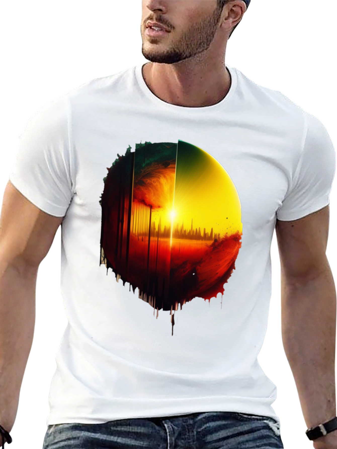 Abstract Sunrise Graphic Tee - Black Cotton Blend