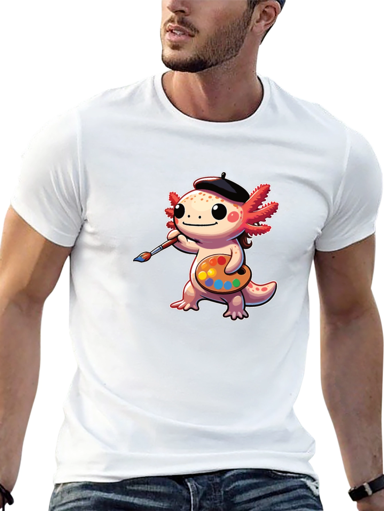 Axolotl Artist T-Shirt: Cute Cartoon Painter Tee