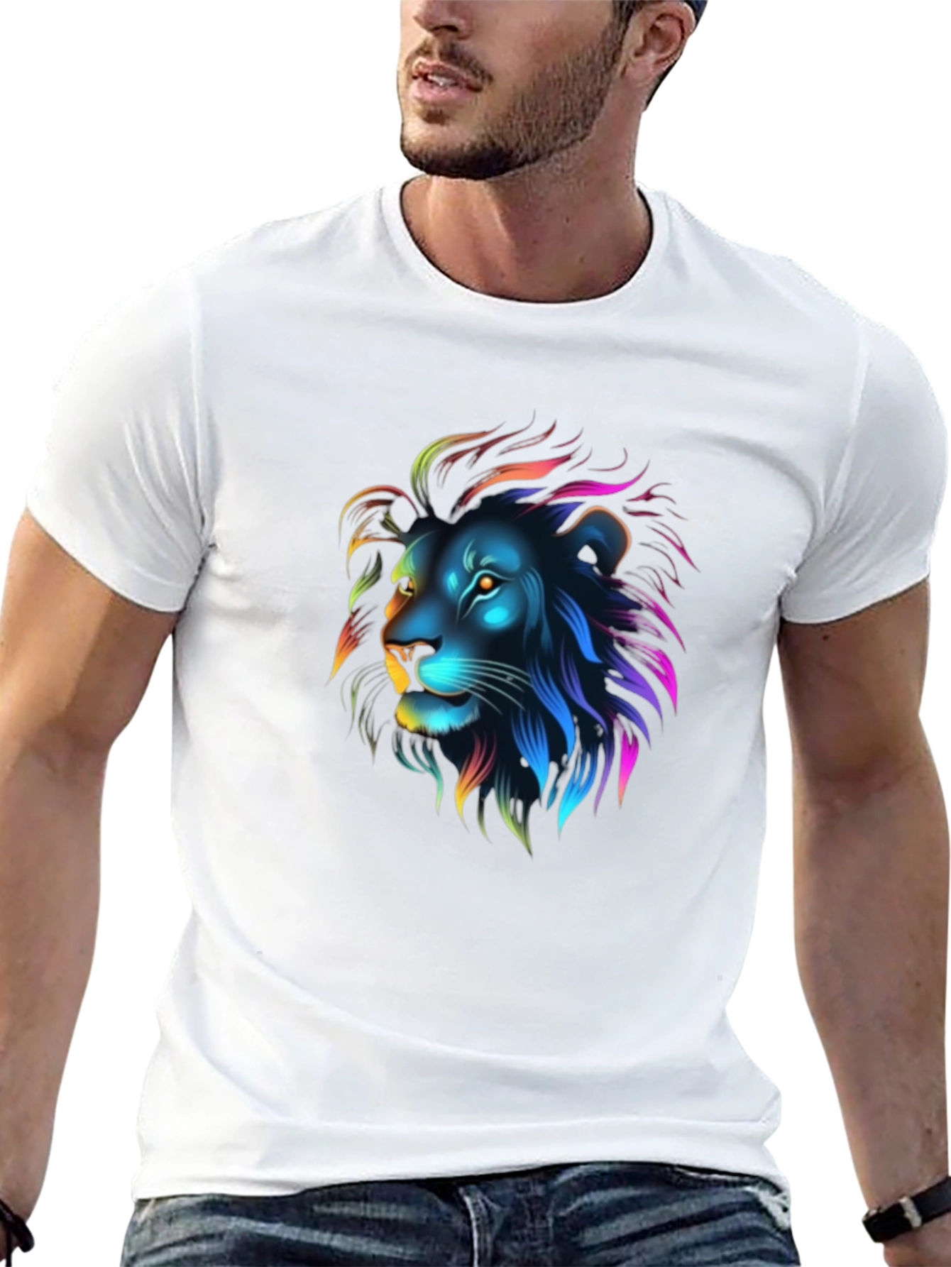 Neon Lion Graphic Black T-Shirt