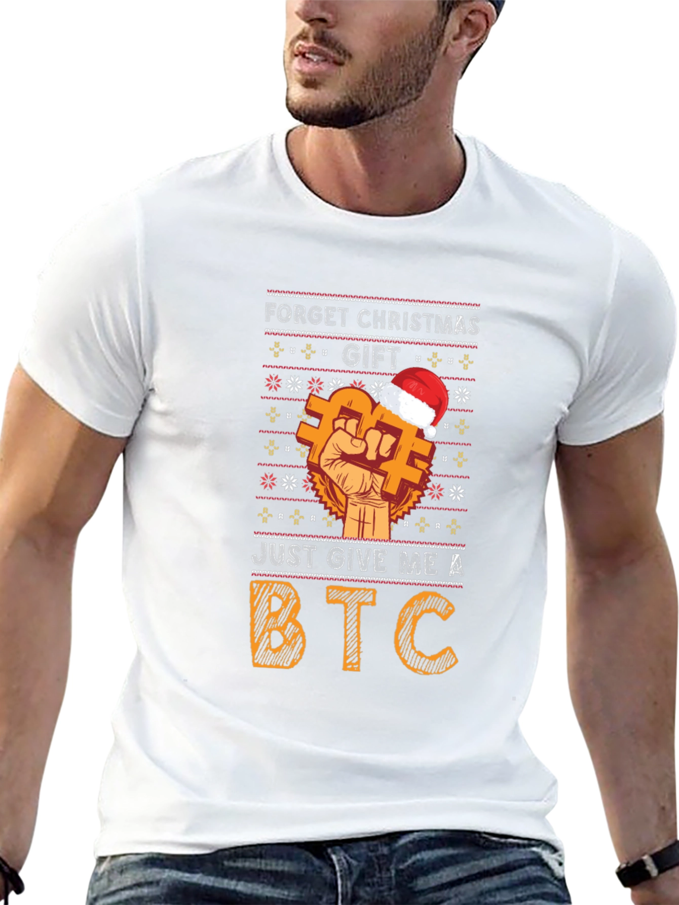 Bitcoin Ugly Christmas Sweater Style Graphic T-Shirt