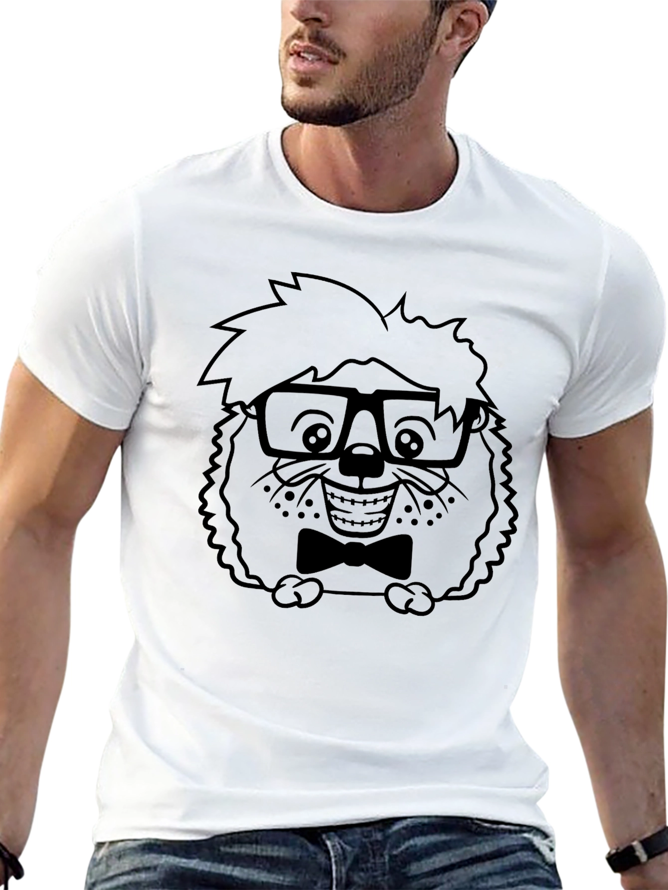 Nerdy Hedgehog Graphic Black T-Shirt