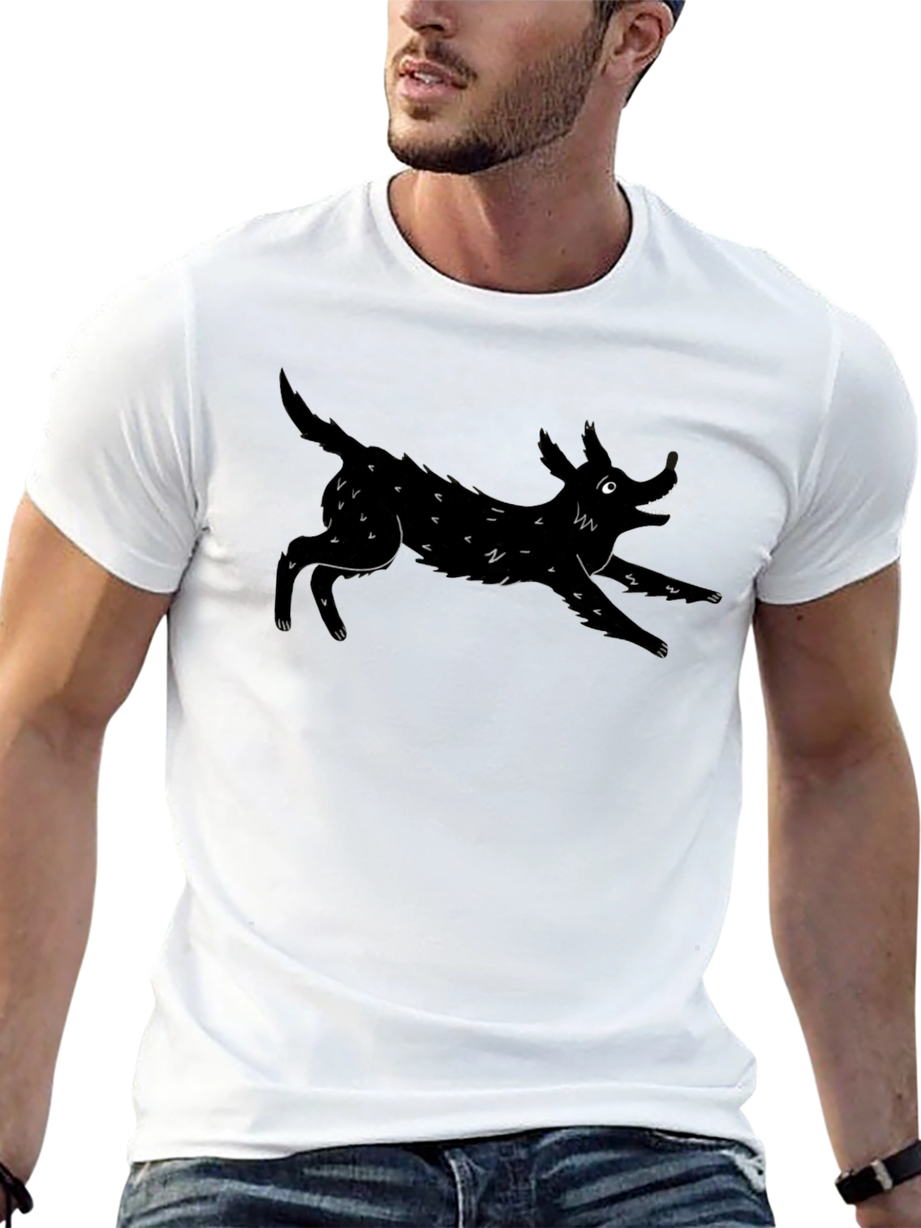 Mens Black T-Shirt with Dog Graphic