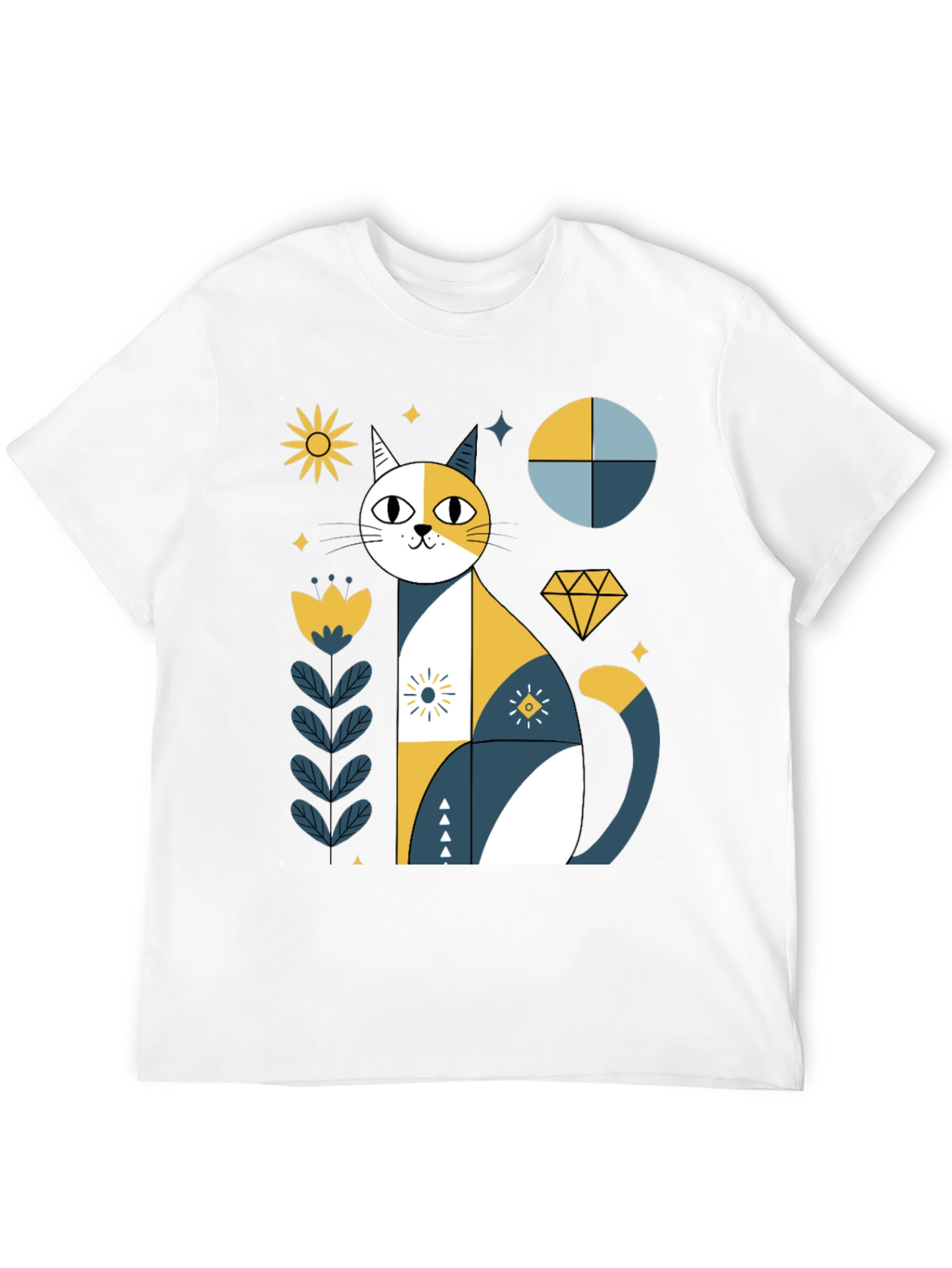 Geometric Cat Graphic Tee - Stylish Black T-Shirt
