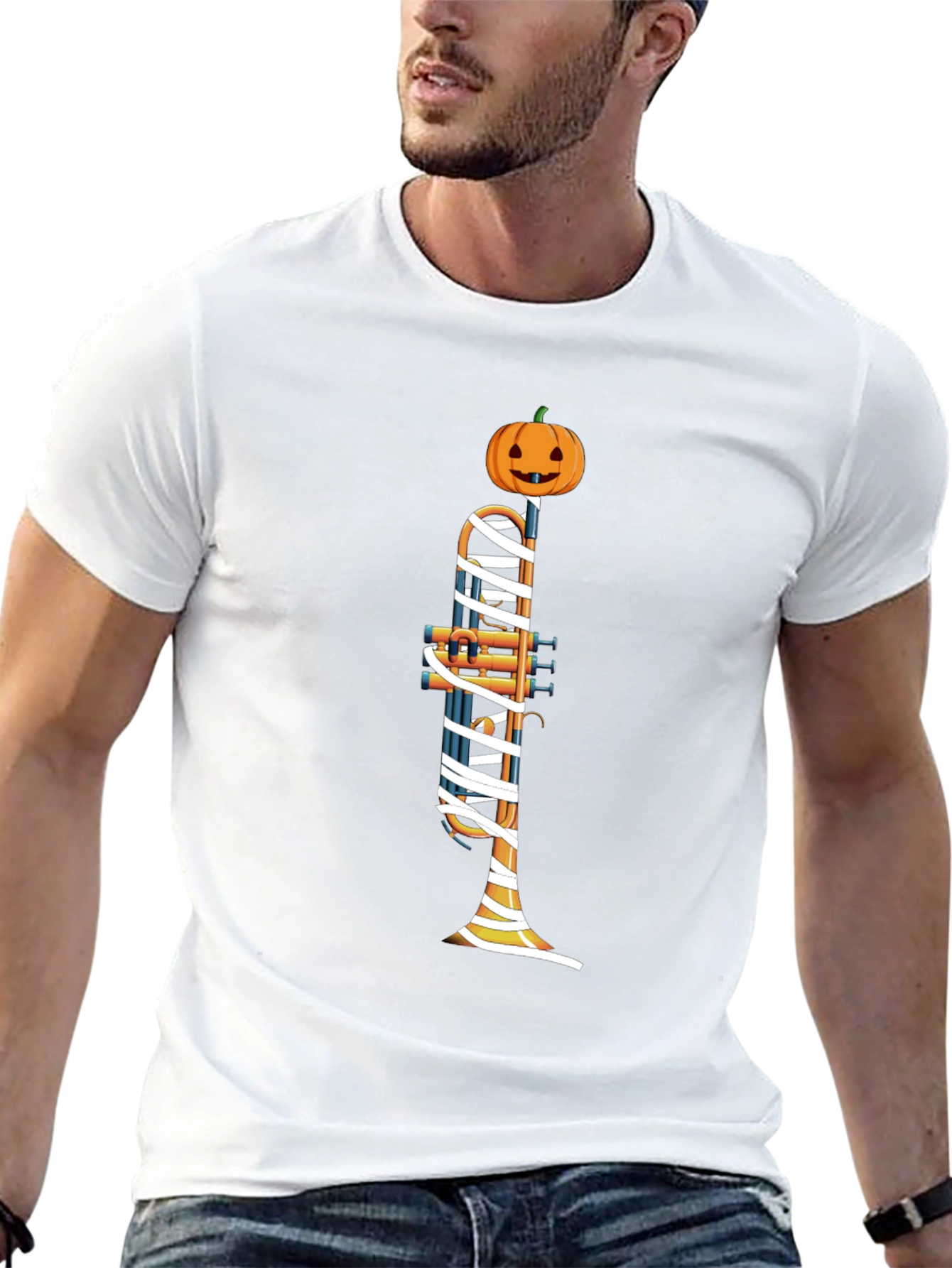 Halloween Trumpet Mummy Pumpkin T-Shirt