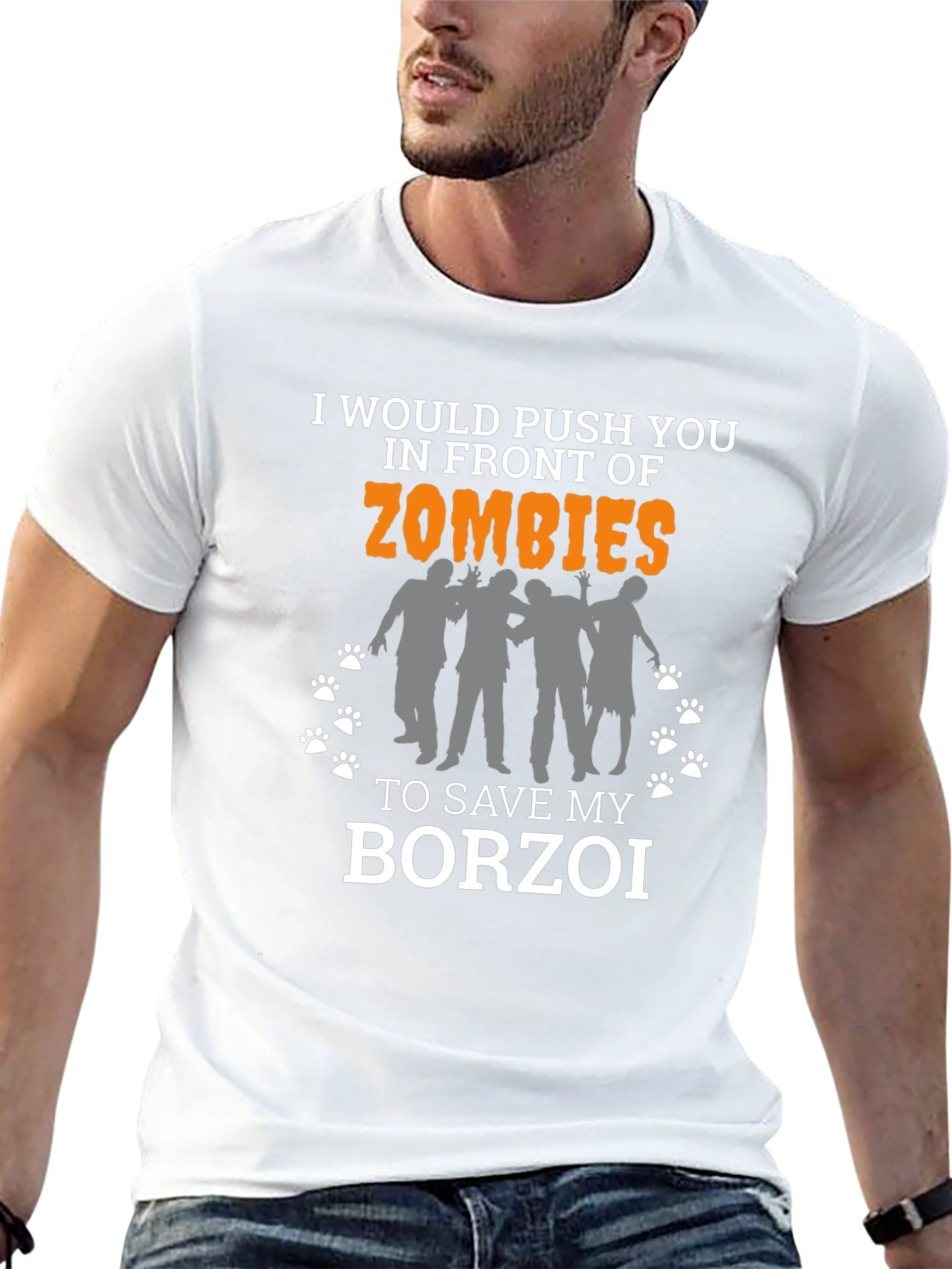 Id Push You to Zombies Borzoi T-Shirt