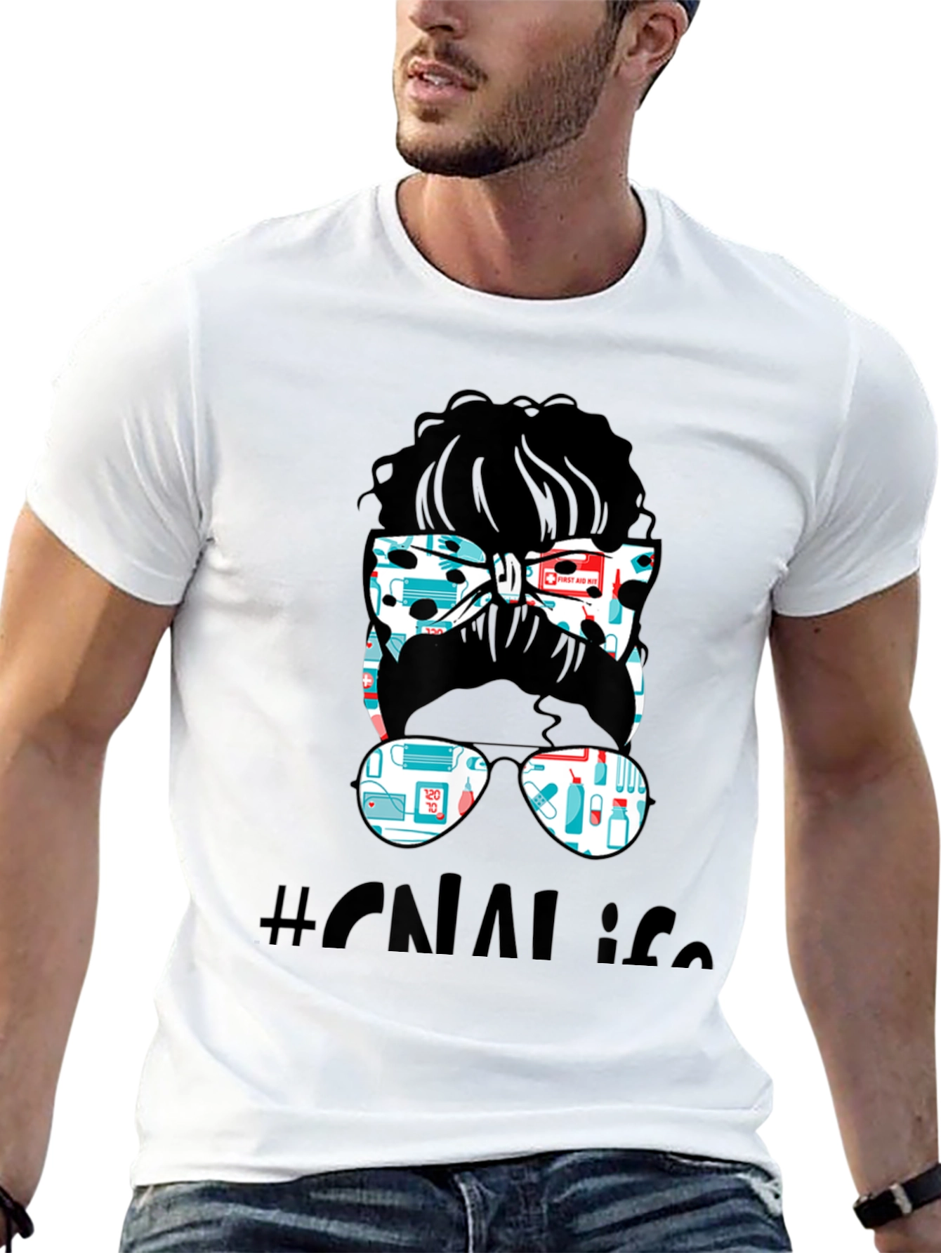 CNA Messy Bun T-Shirt - Nurse Life