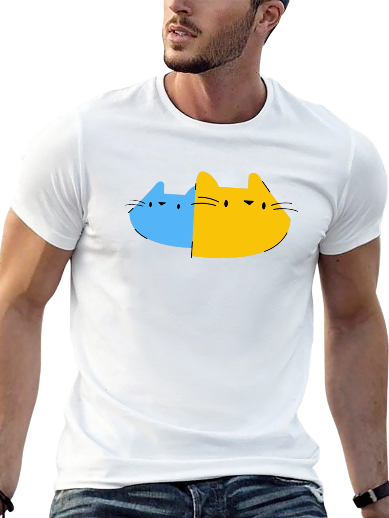 Dual Cat Graphic Tee - Black Cotton Blend T-Shirt