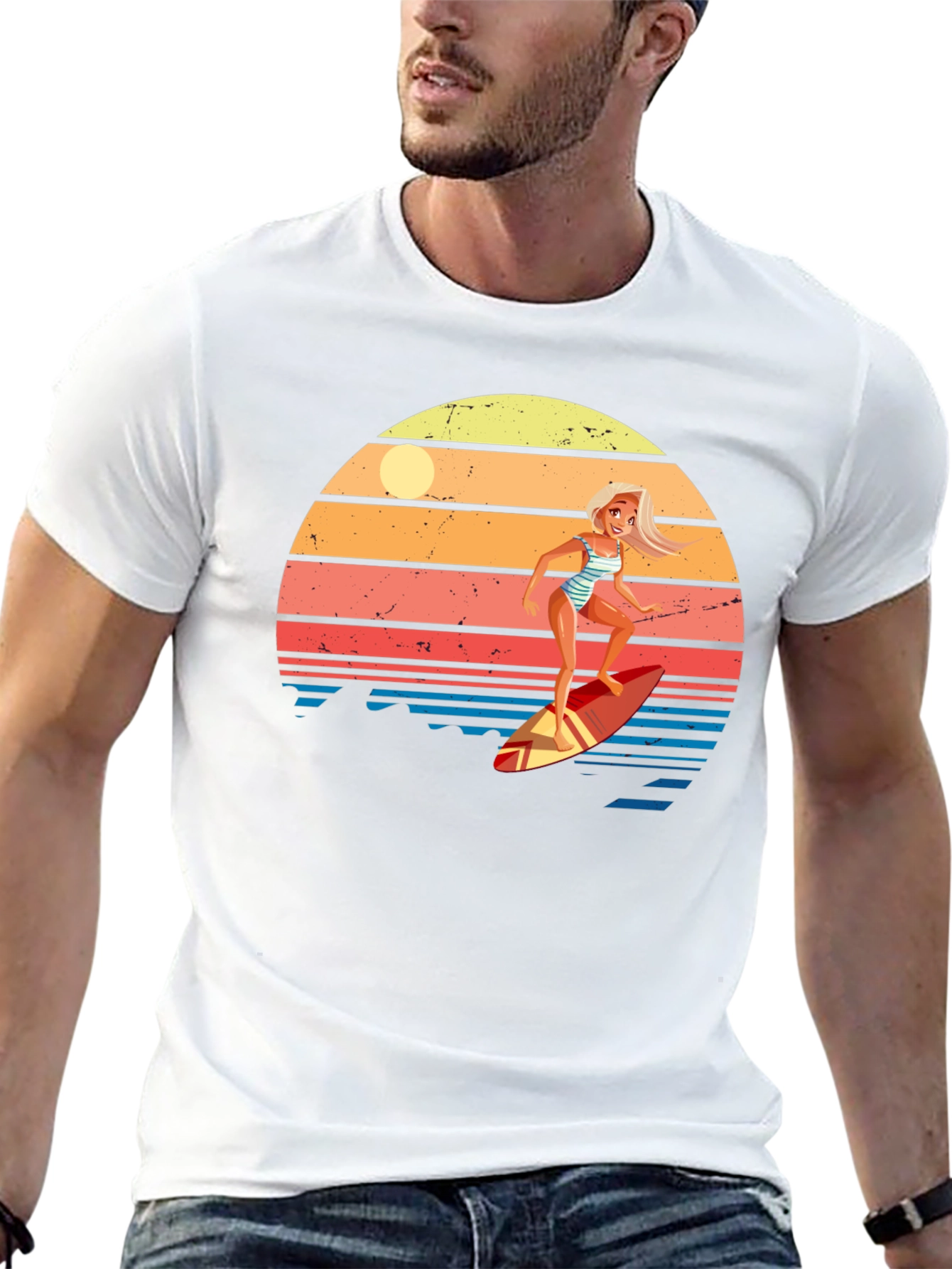 Surfer Girl Retro Sunset Graphic Tee